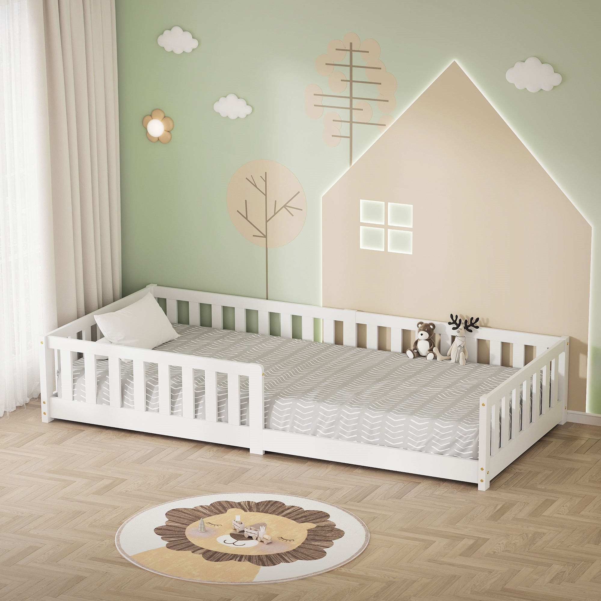 ECD Germany Kinder lit enfant 90x200 blanc barrière pin