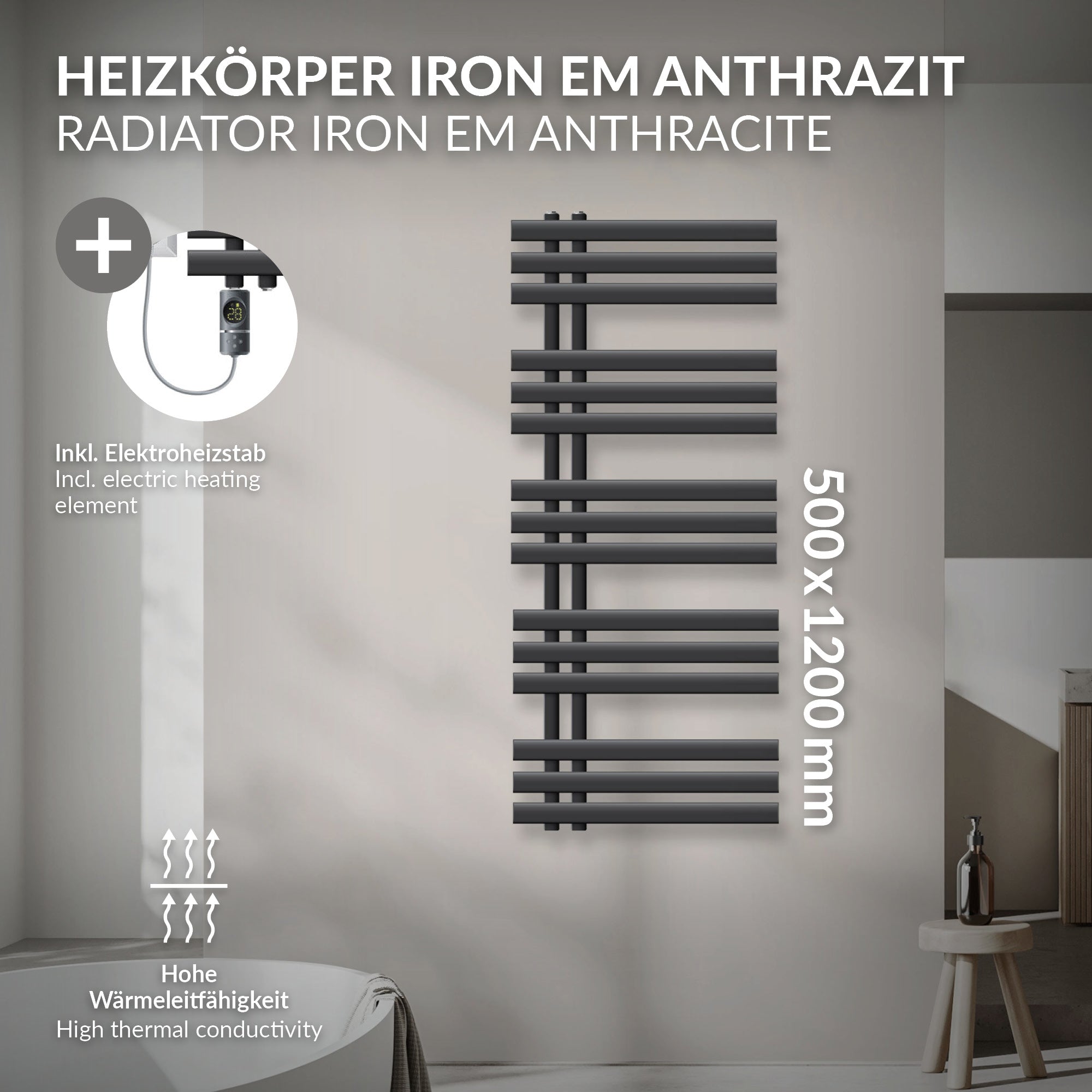 ECD Germany Heizungen LuxeBath Radiateur 500x1200 Anthracite