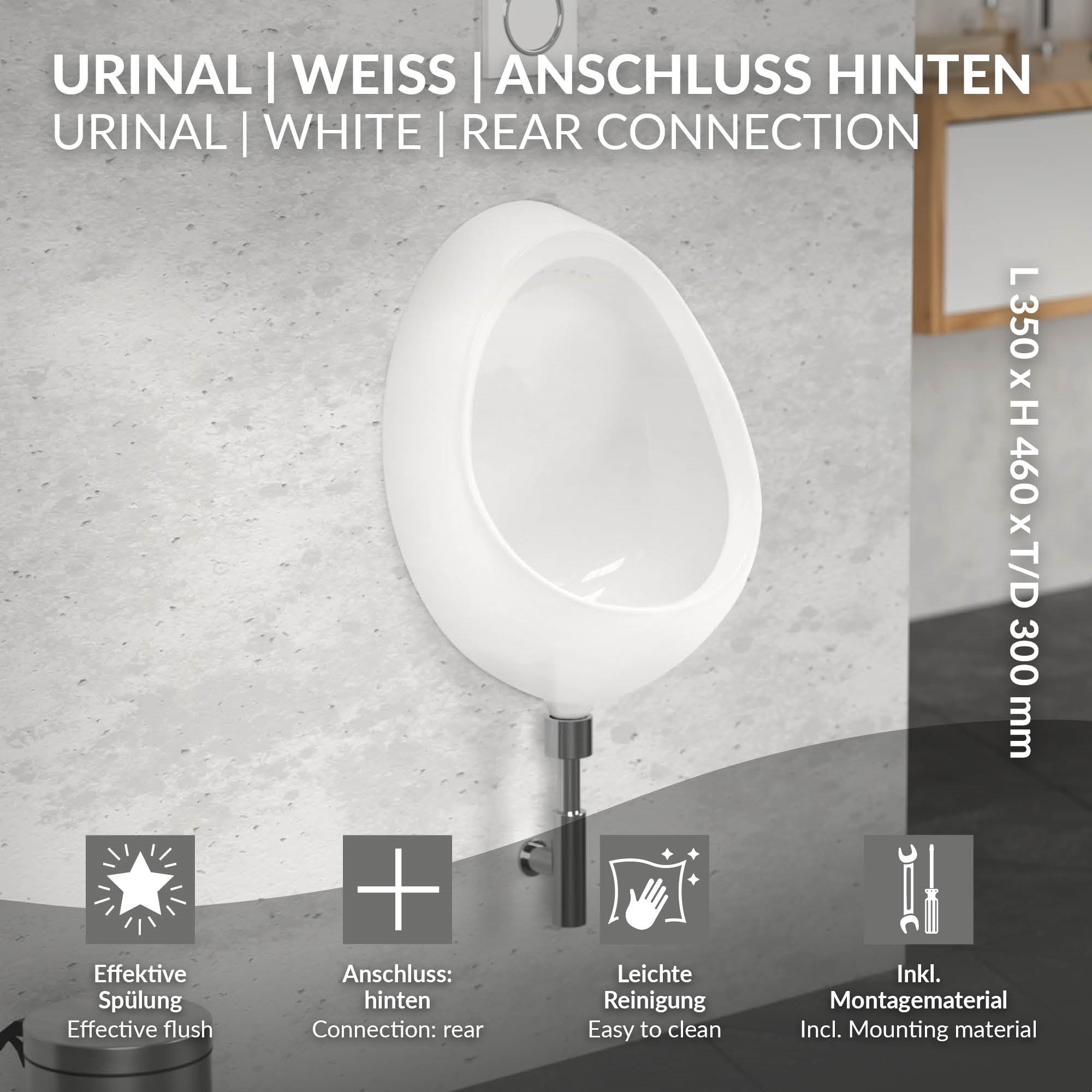 ECD Germany Sanitär Luxebath urinoir céramique mural arrivée arrière