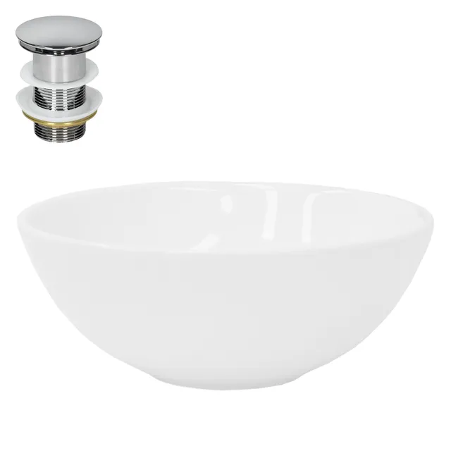 LuxeBath Vasque ronde blanche Ø28x11,6 cm céramique + bonde argent