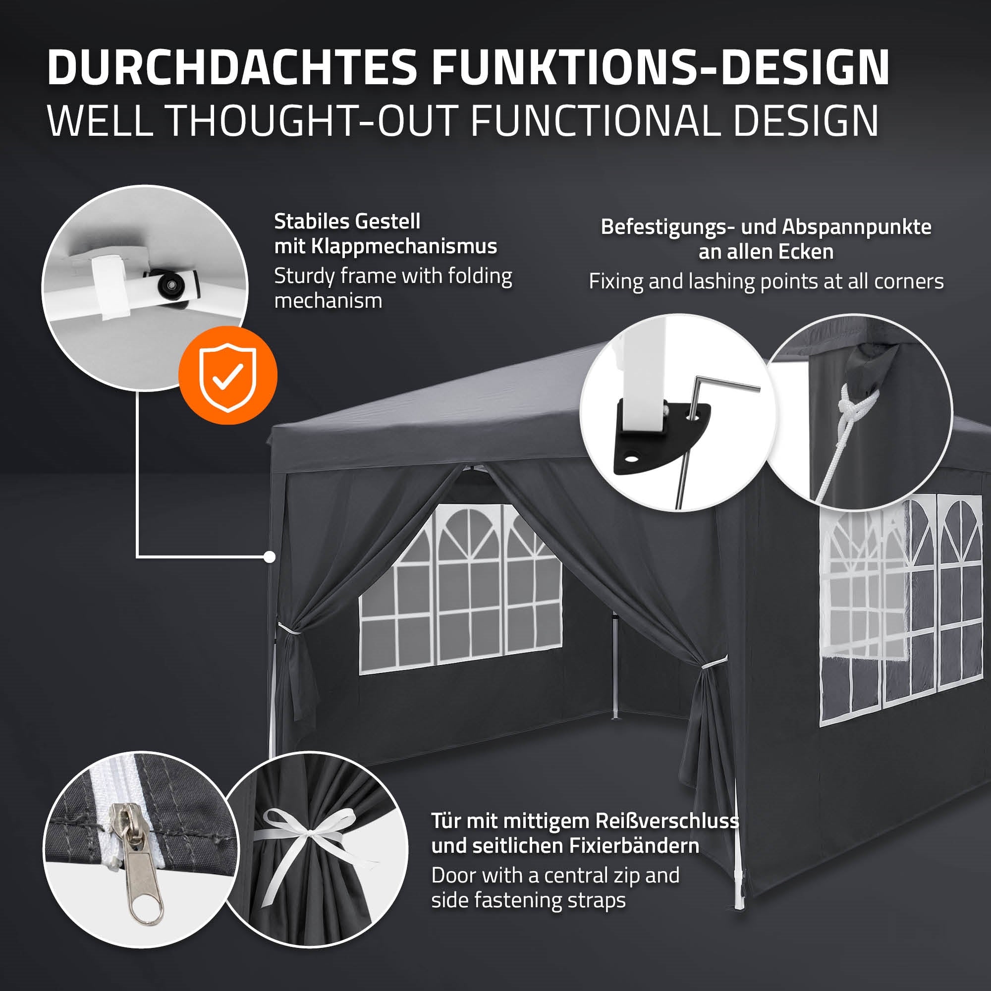 ECD Germany pavillon pliant 3x3 m anthracite avec parois polyester