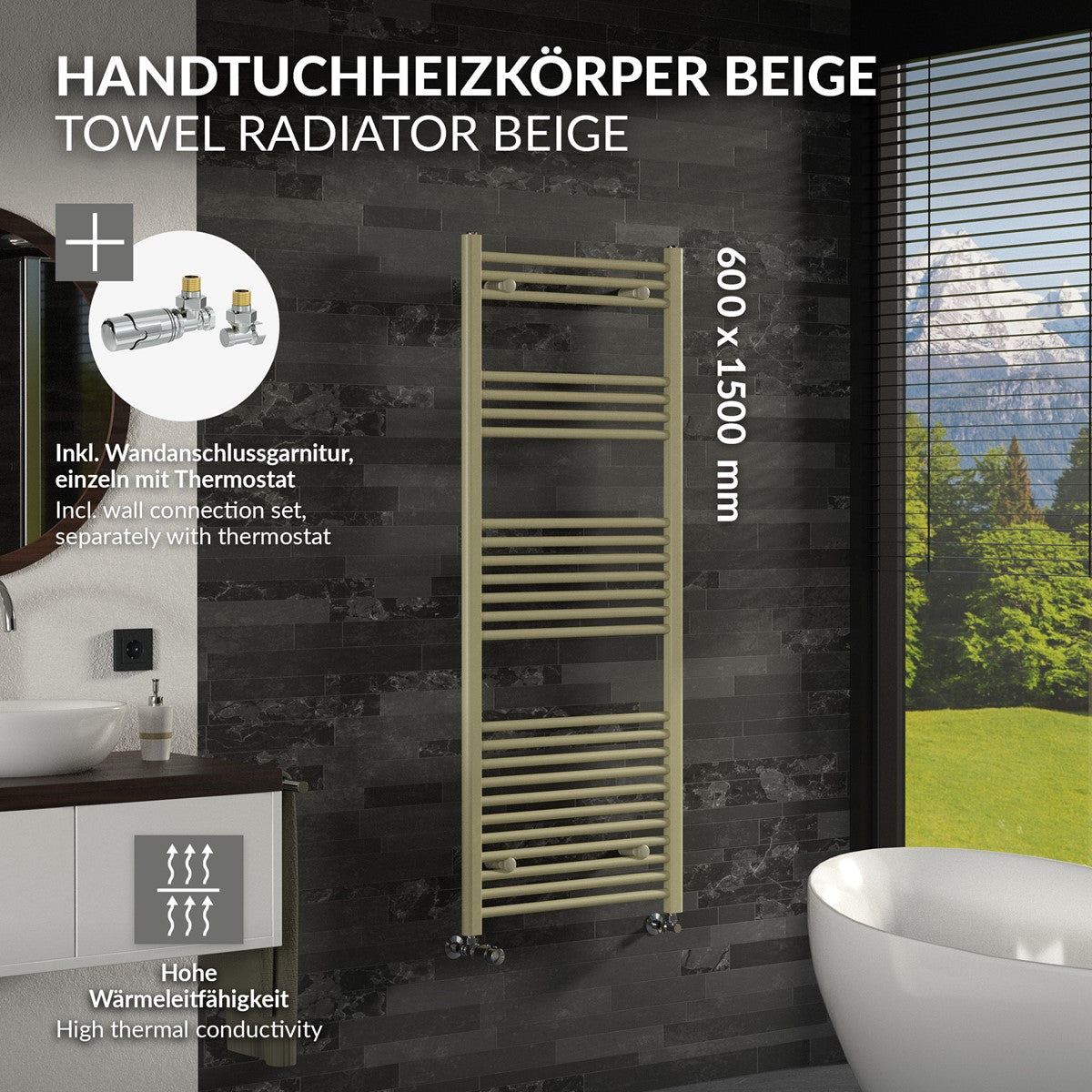 ECD Germany Sahara 600x1500 sèche-serviettes beige vanne