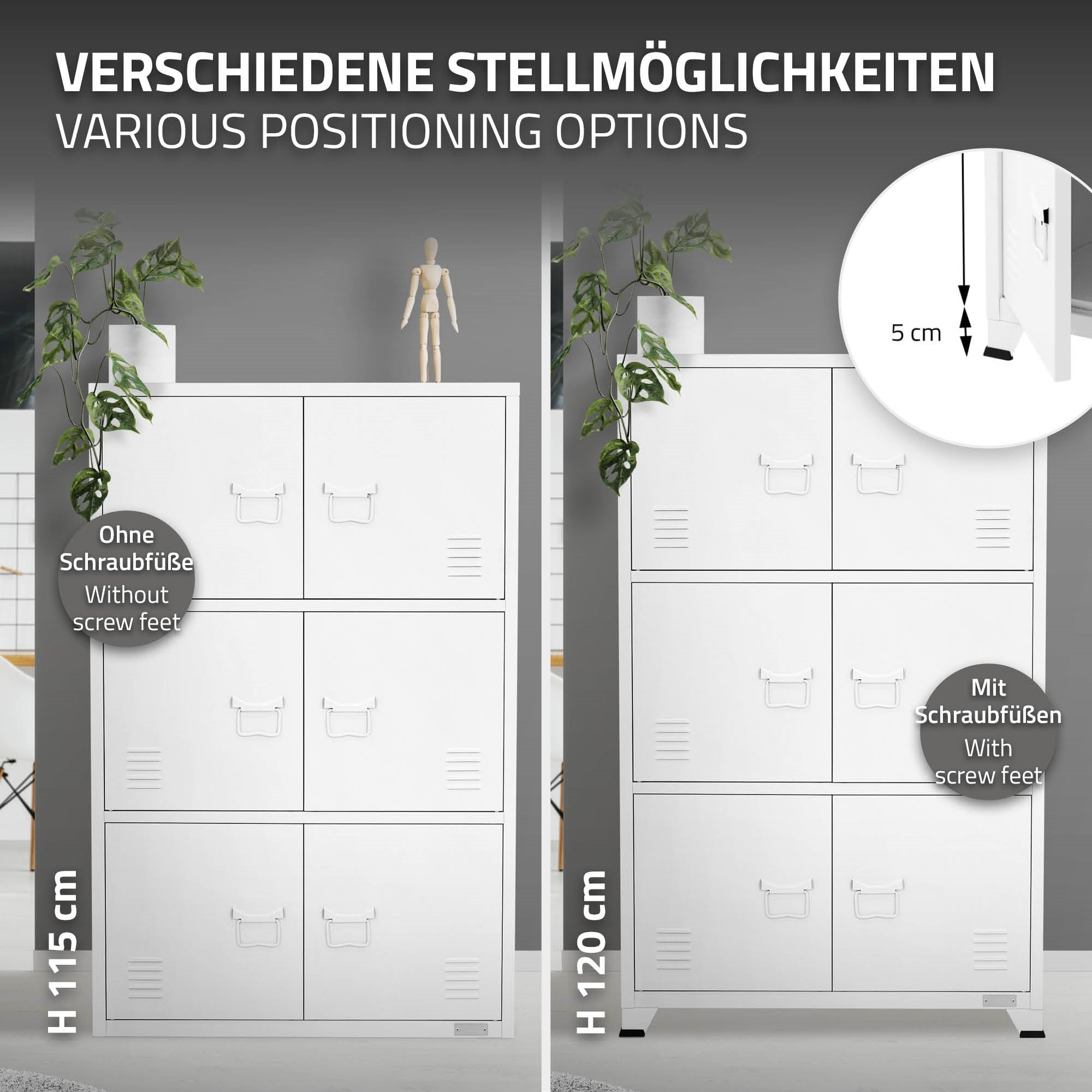 ECD Germany Werkstatt armoire bureau acier blanc 75x40x120 cm