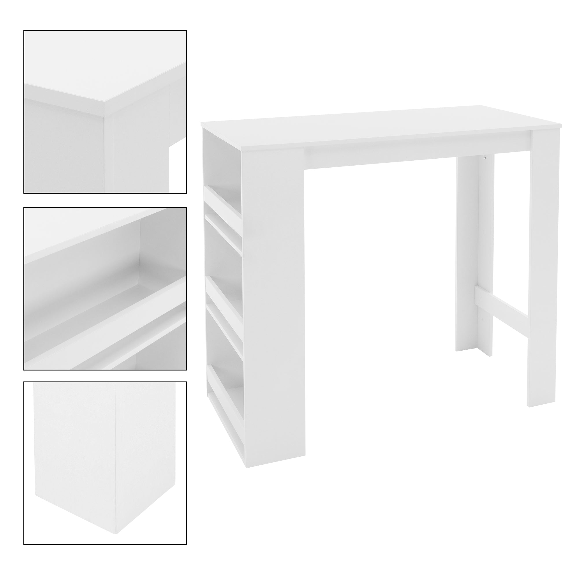 ML-Design table bar blanche 117cm bois 3 étagères