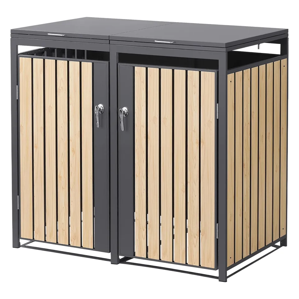ECD Germany Garten cache poubelle double 2x240L mélèze acier