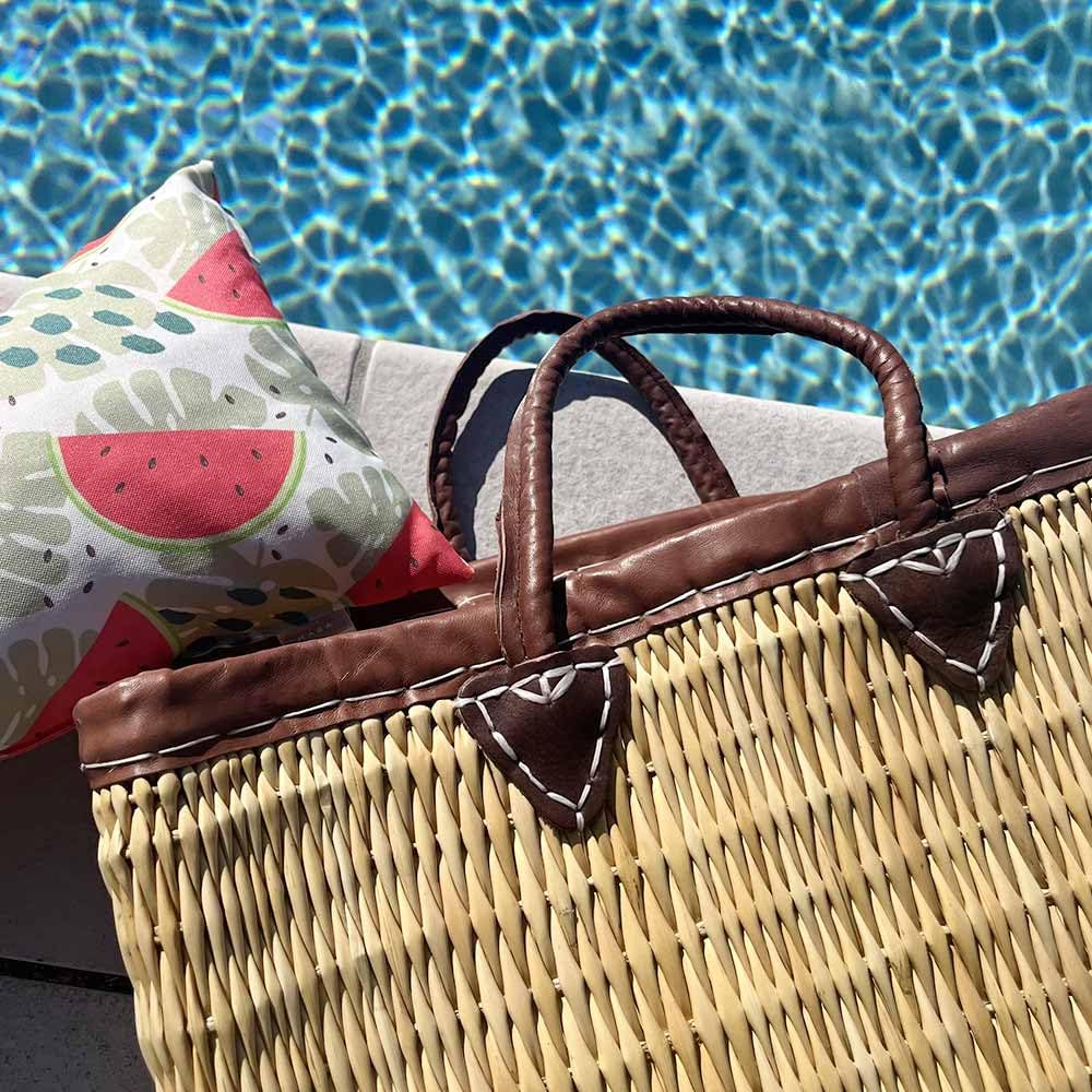 Shop-Story Panier Tressé Cabas Plage Jonc Naturel Cuir