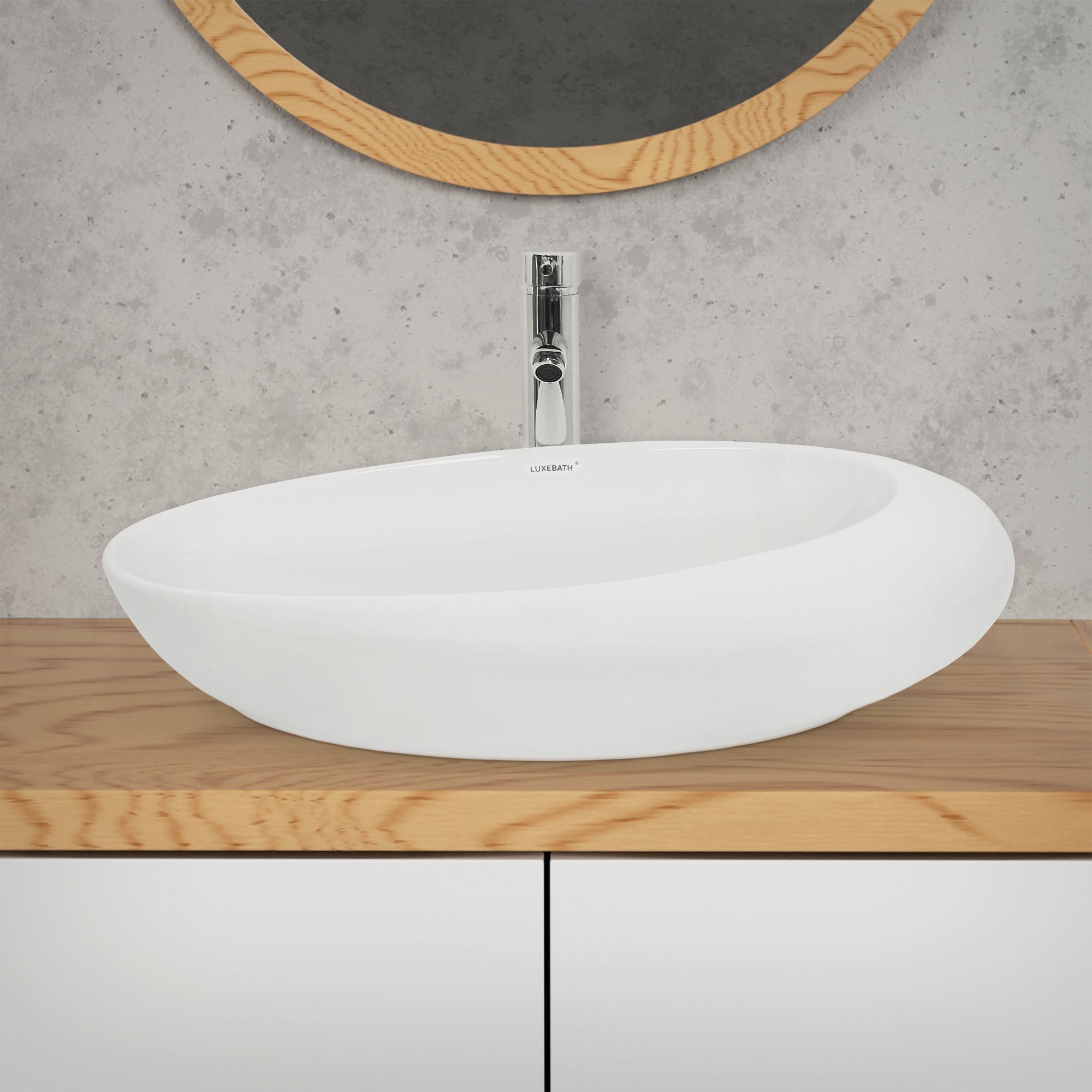 ECD Germany Sanitär lavabo ovale blanc 58,5 cm sans trop-plein à poser