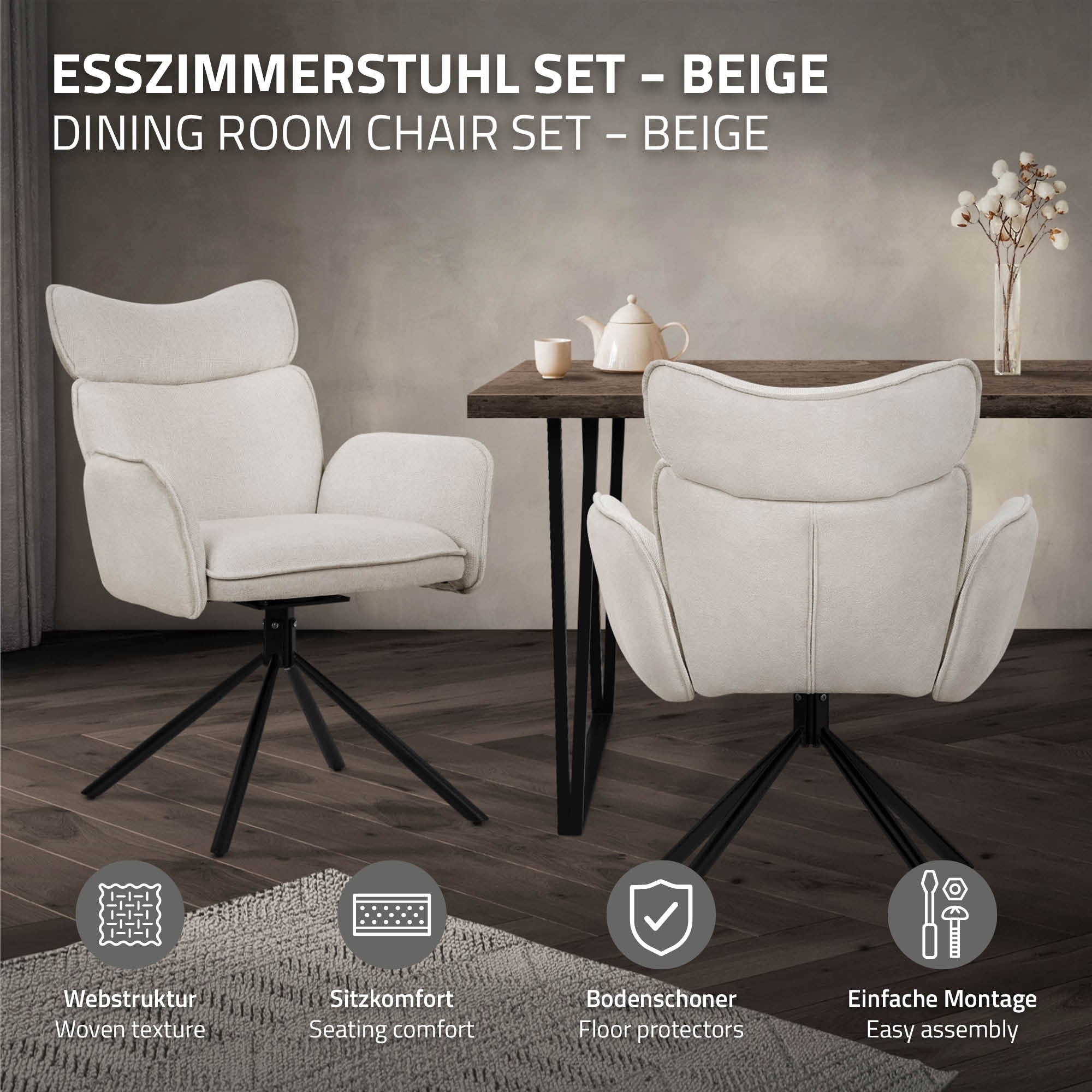 ECD Möbel chaise pivotante beige lot 4 tissu 120 kg