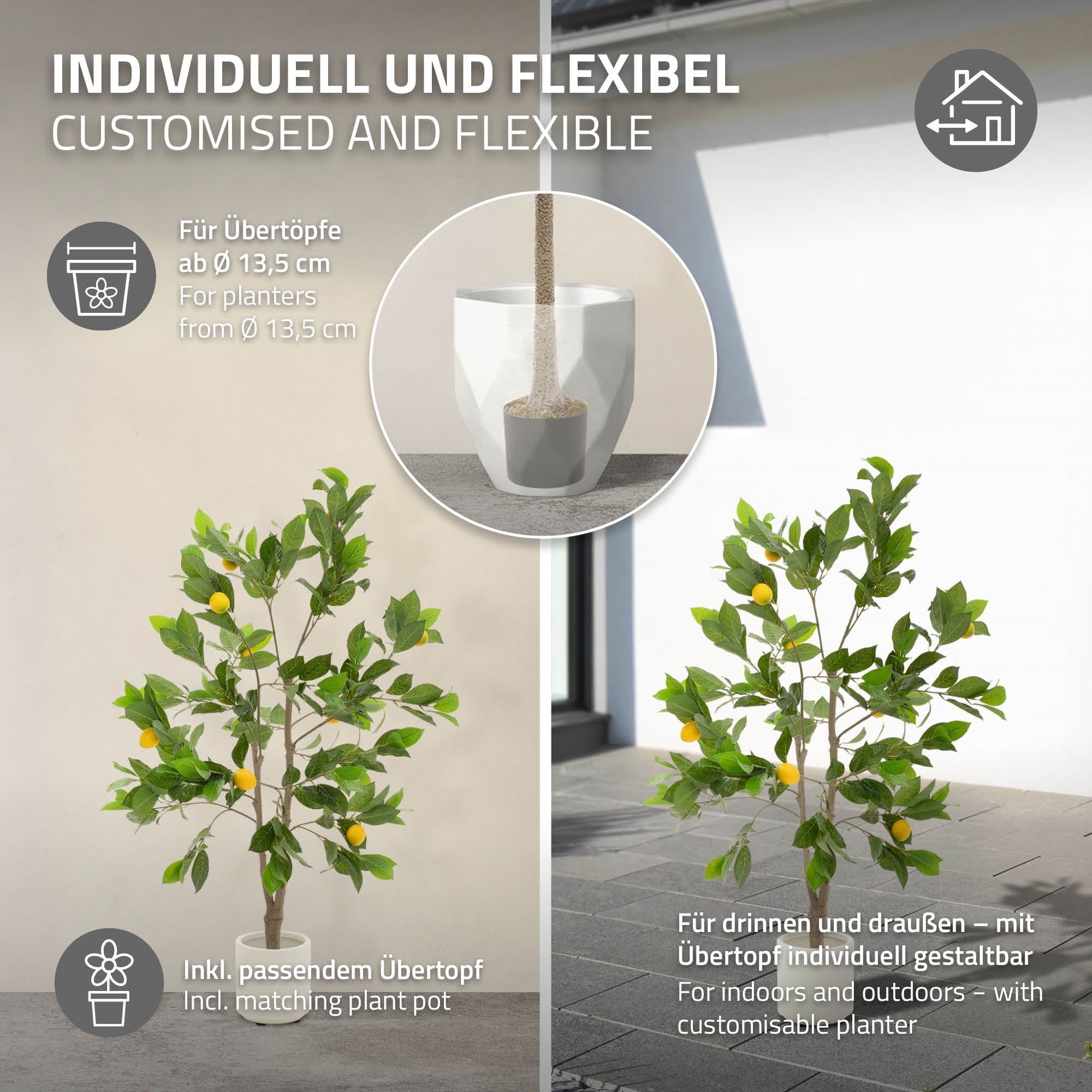 ECD Germany Haus Wohnen citronnier artificiel 130 cm pot
