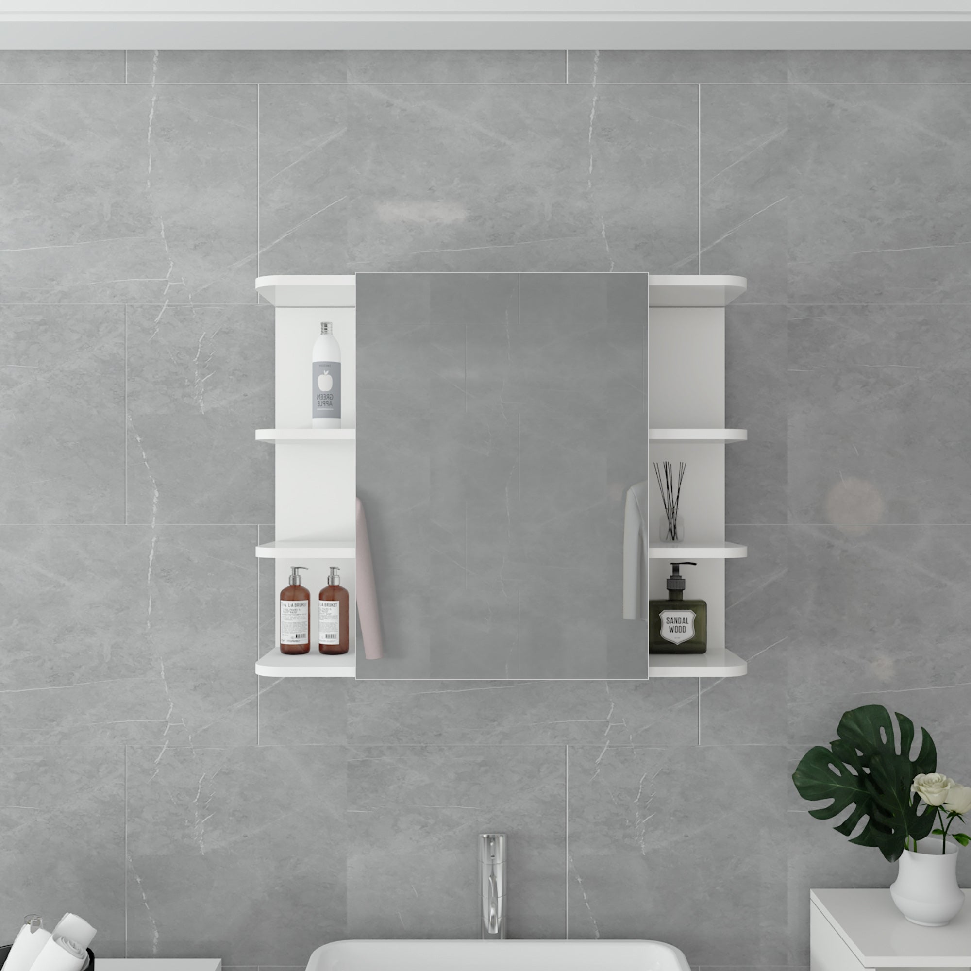 ECD Germany Möbel set 5 pièces blanc armoire miroir salle de bain