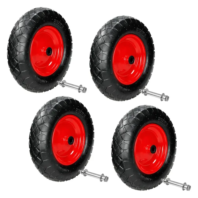 ECD Germany Garten roue de brouette 390 mm lot de 4 rouge