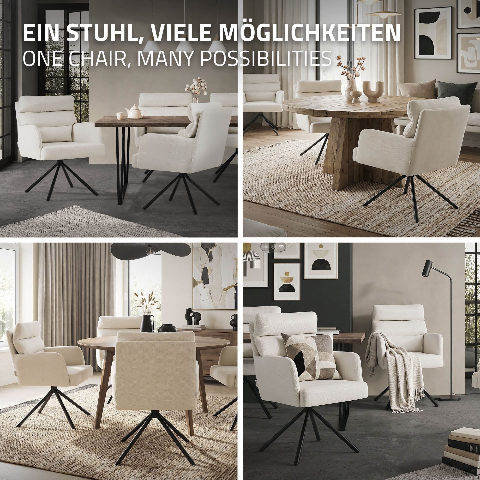 ECD Germany chaise salle à manger beige pivotante lot de 4 120 kg