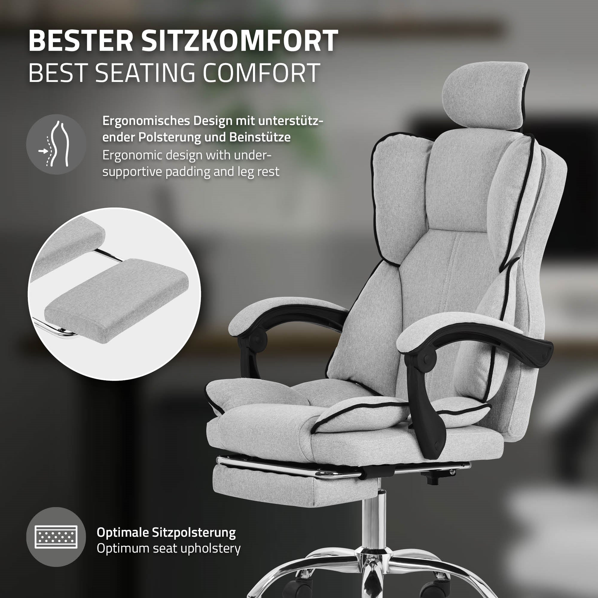 ML-Design fauteuil bureau ergonomique gris clair inclinable 120 kg B-Ware