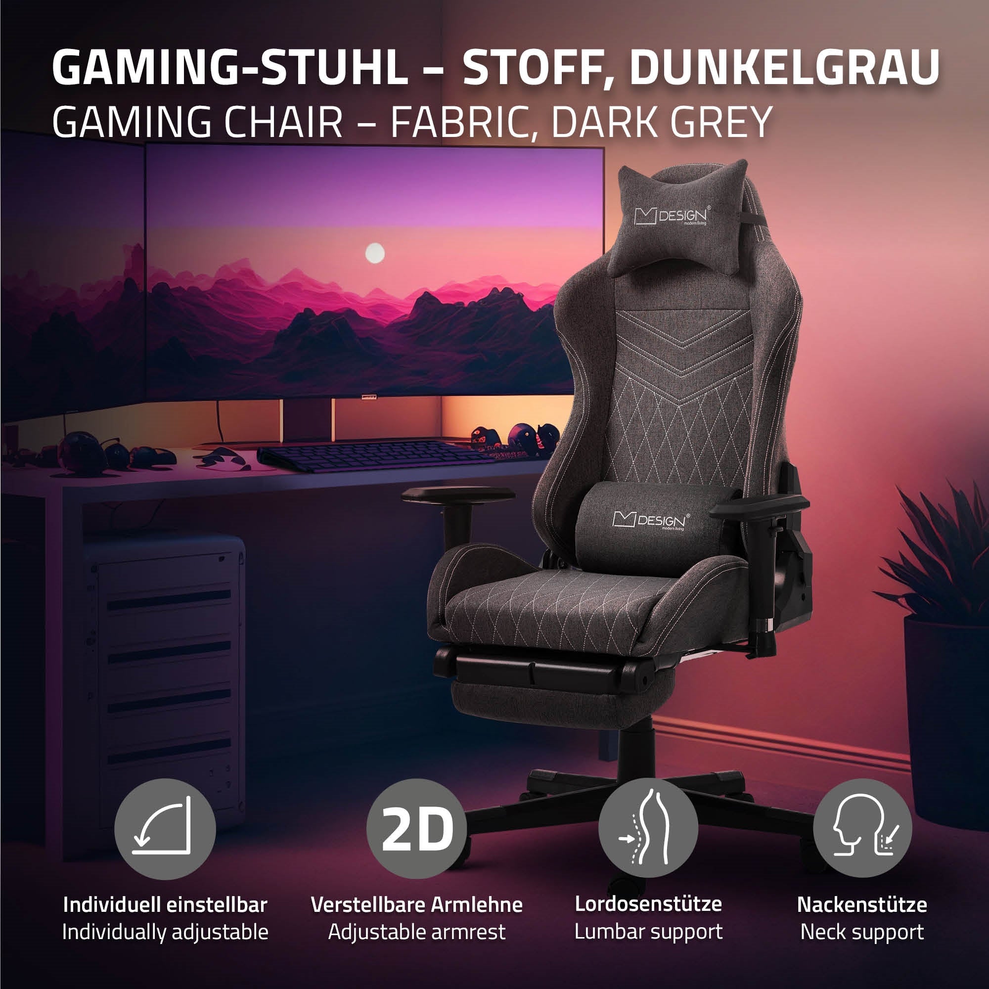 ECD Germany Möbel chaise gaming tissu gris rouge 150 kg