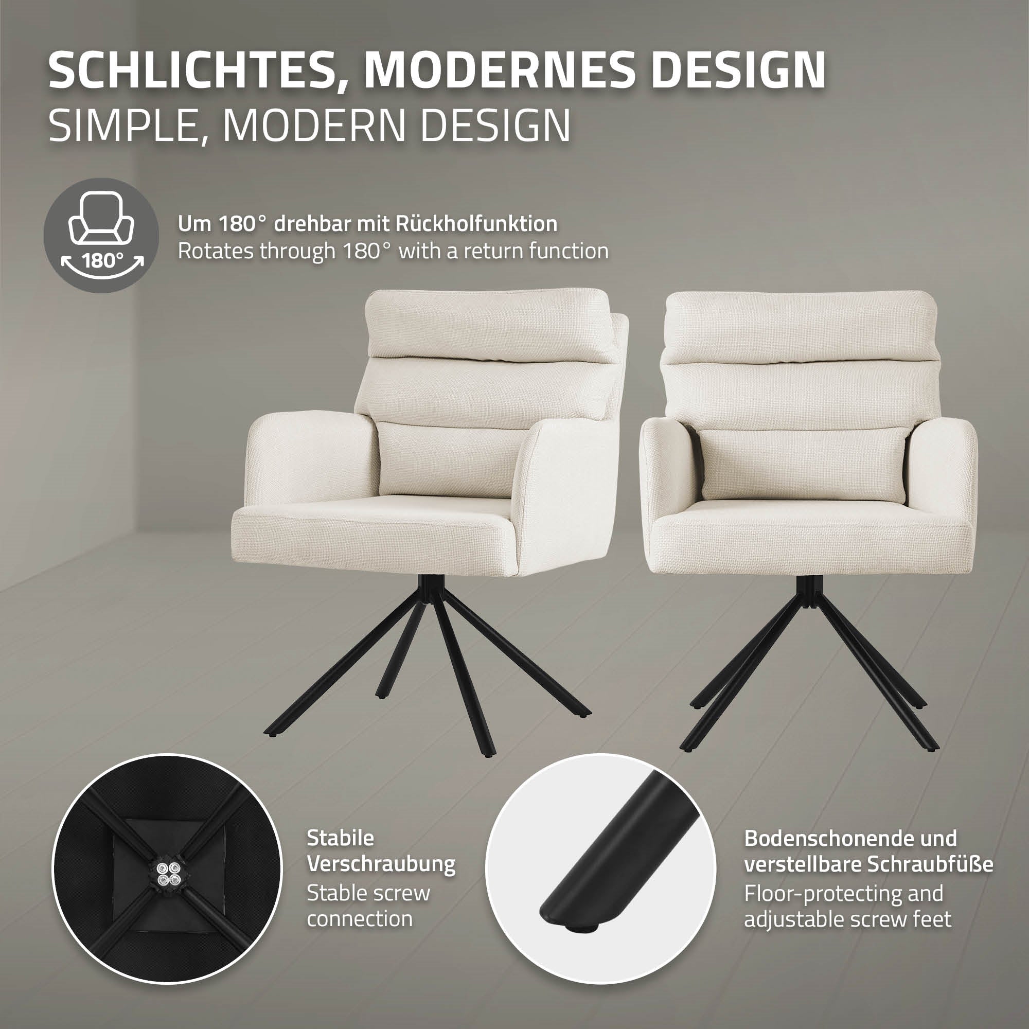 ECD Germany chaise salle à manger beige pivotante lot de 2
