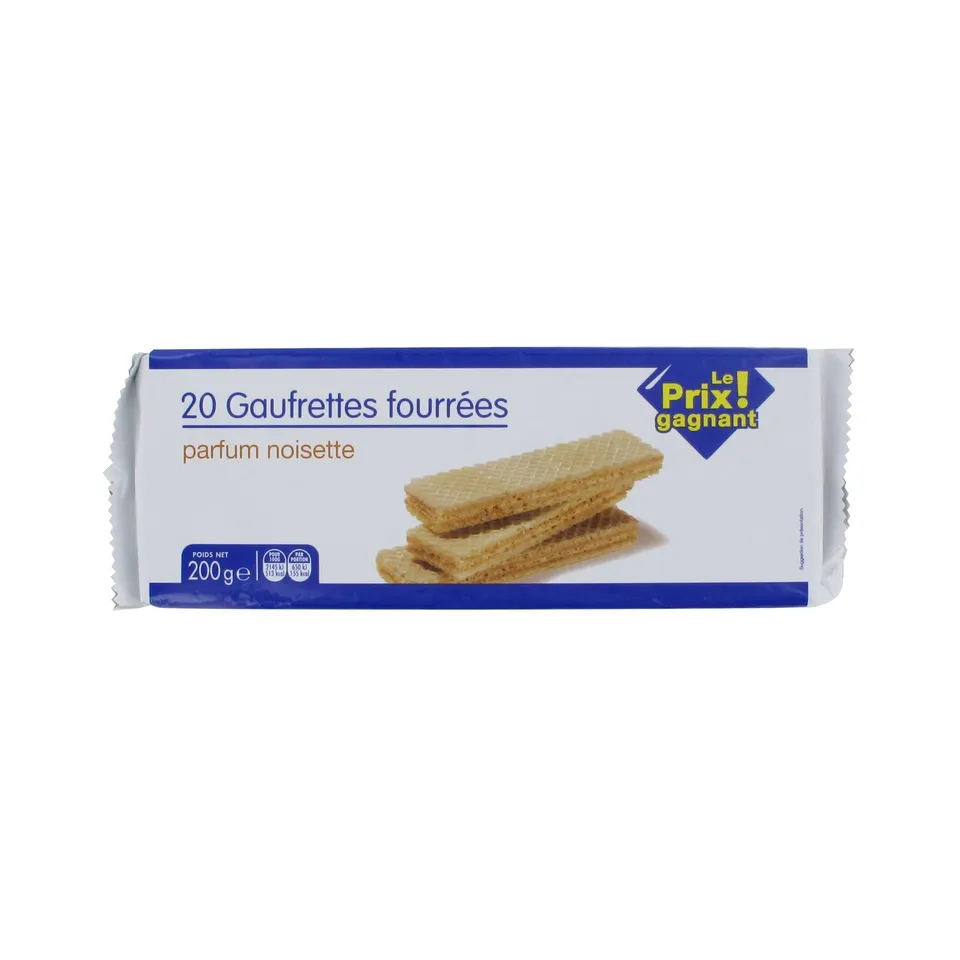 Leader Price Gaufrettes fourrées noisette x20 biscuits 200g