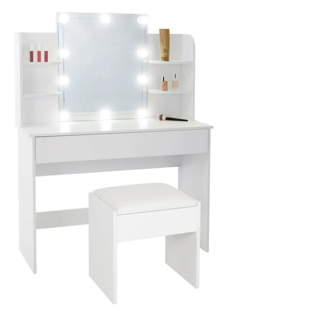 ECD Germany Möbel coiffeuse blanche 108x40x140 LED + tabouret