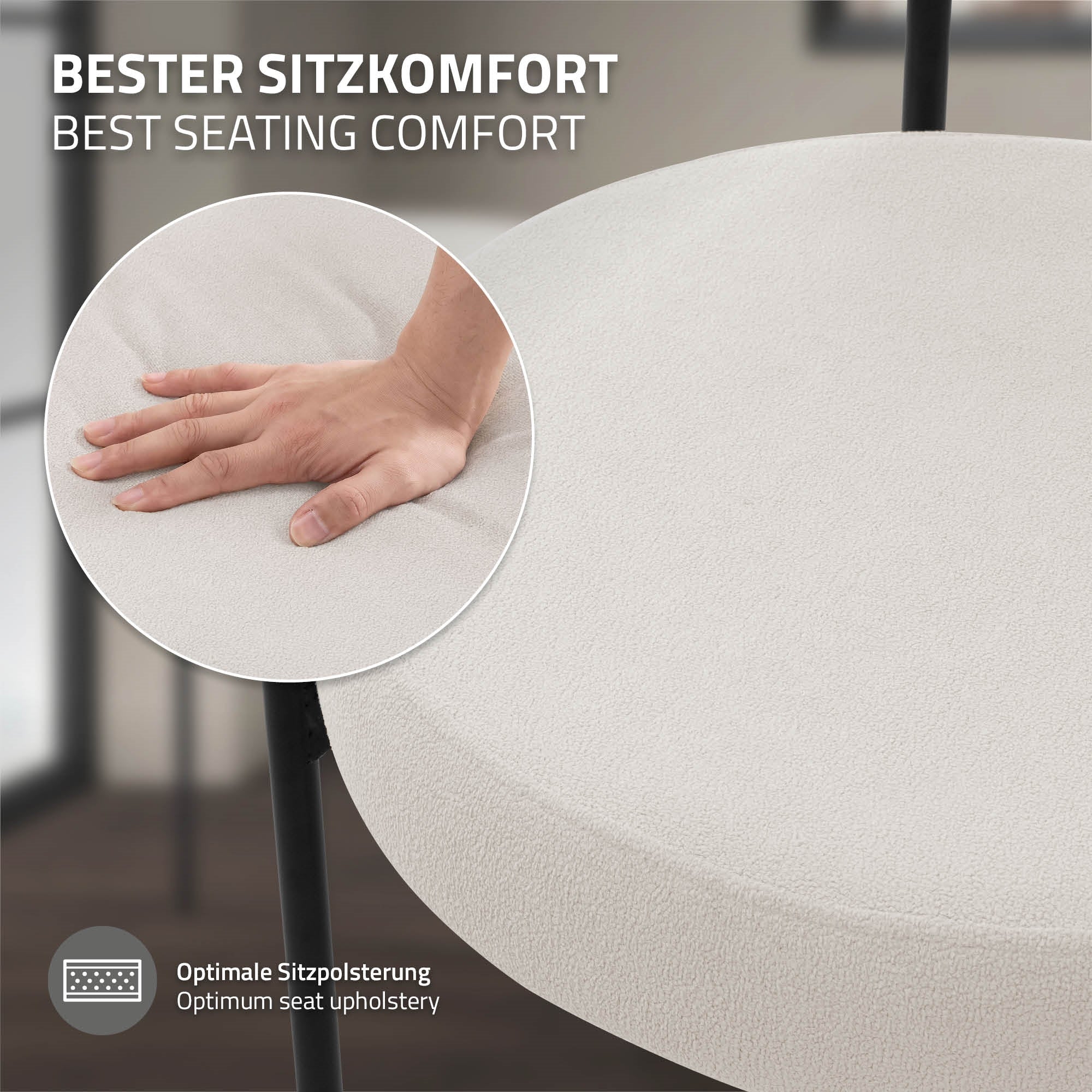 ECD Germany Möbel ML-Design chaise bouclé blanc lot 4 dossier