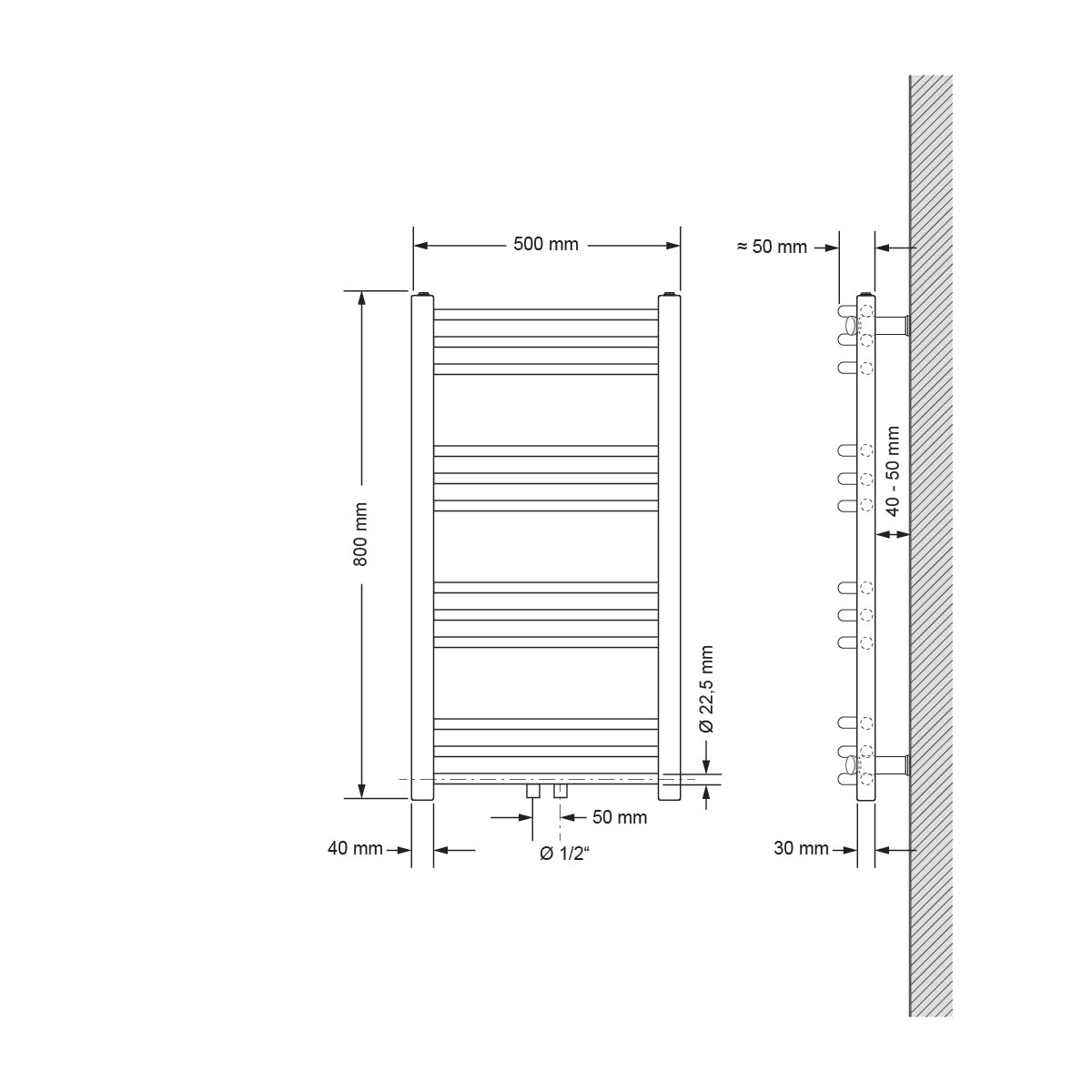 ECD Germany Heizungen Sahara 500x800 radiateur sèche-serviettes chromé courbé