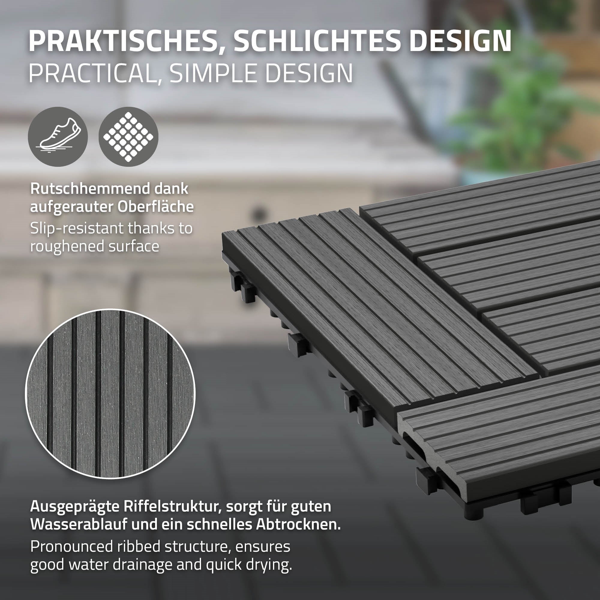 ECD Germany Garten Dalle terrasse WPC 30x30 cm Marron clair 11 pcs