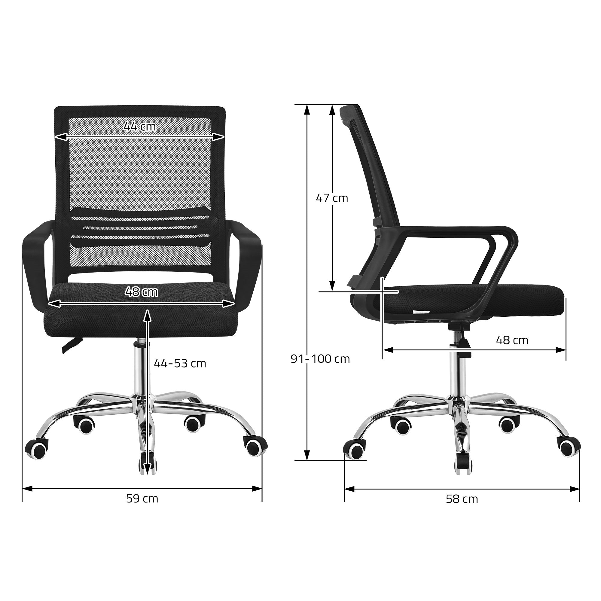 ECD Meubles ML-Design chaise bureau noire réglable avec accoudoirs