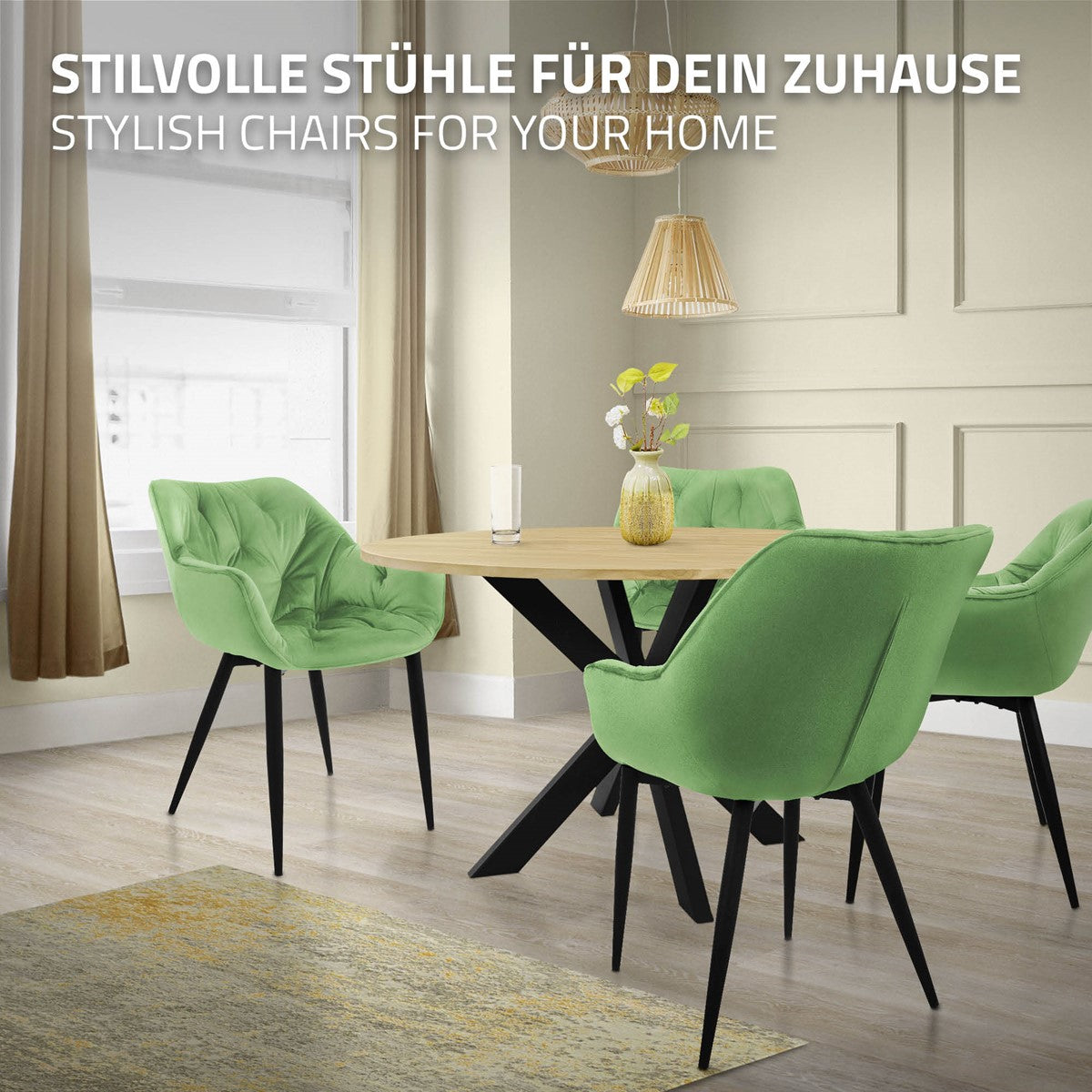 ECD Germany Chaise salle à manger Sauge Velours Lot de 2 Matelassée