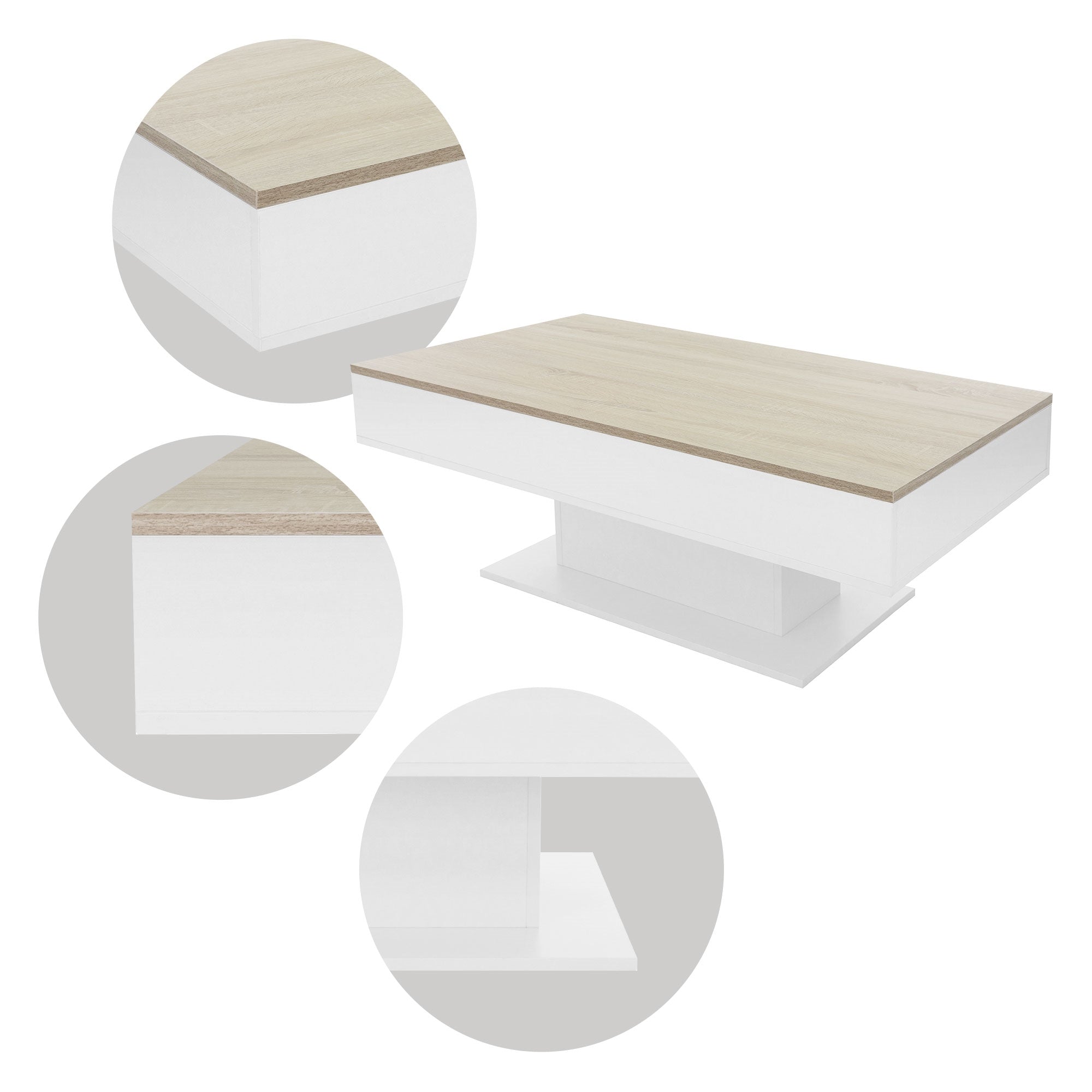 ECD Germany Möbel table basse 110x60x40 blanc/chêne 2 casiers