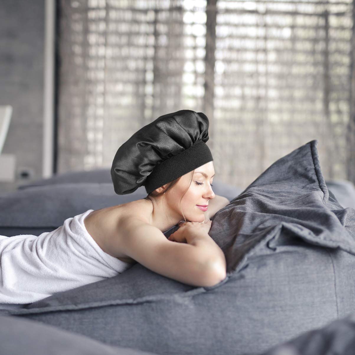 Milisten bonnet nuit satin élastique large bande noir