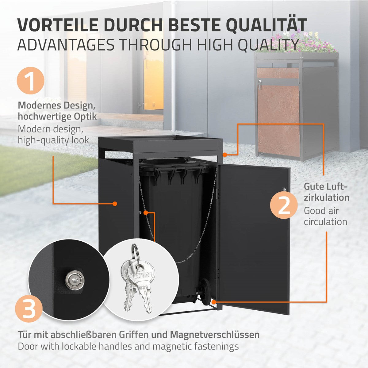 ECD Germany Garten cache-poubelle acier rouille 240L + bac