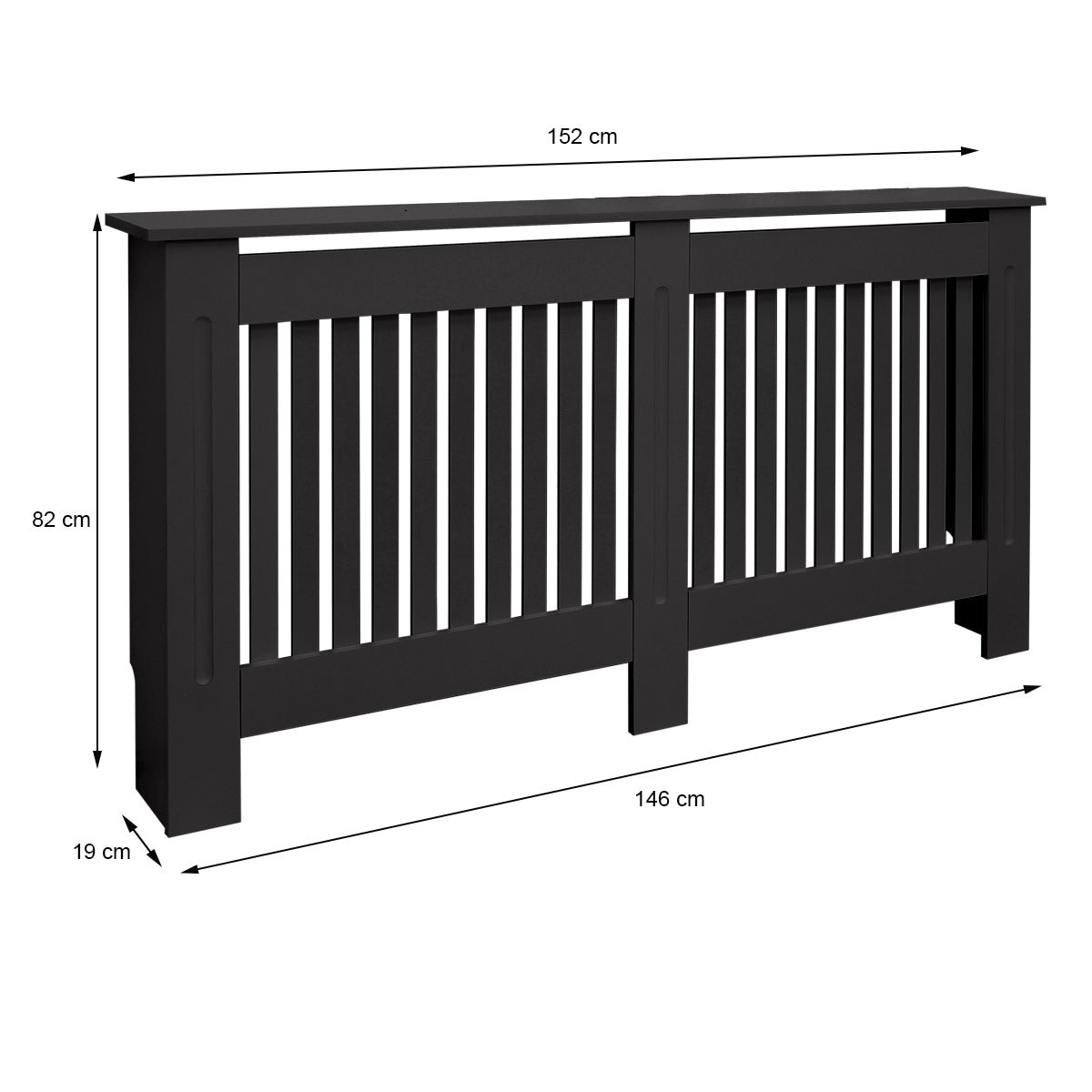 ECD Germany Heizungen cache-radiateur noir 152x19x82 cm MDF