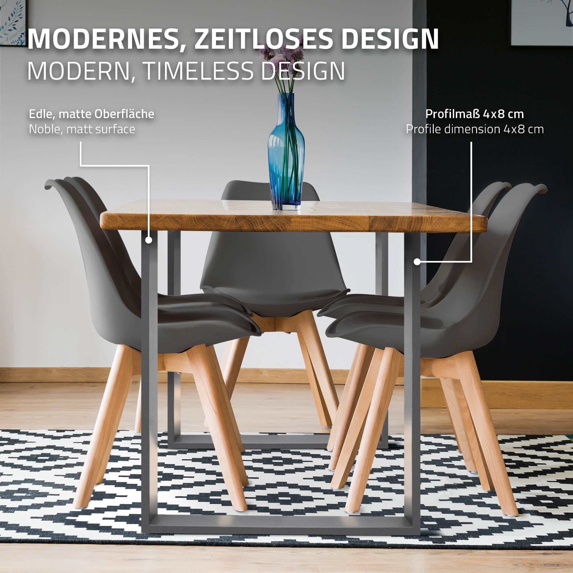 ECD Germany pieds de table gris métal 60x72 cm lot de 2