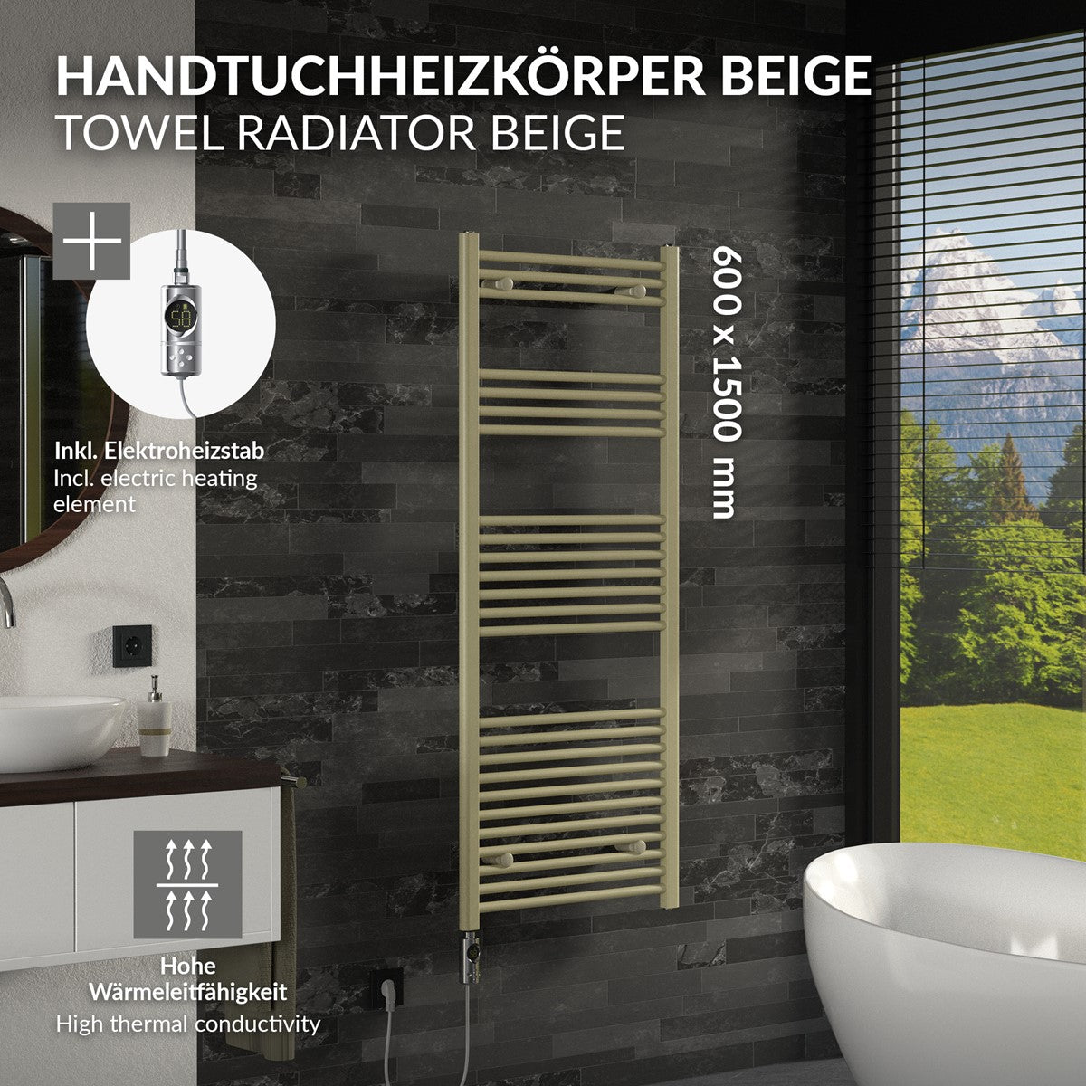 ECD Germany Sahara radiateur sèche-serviettes beige 600x1500 600W