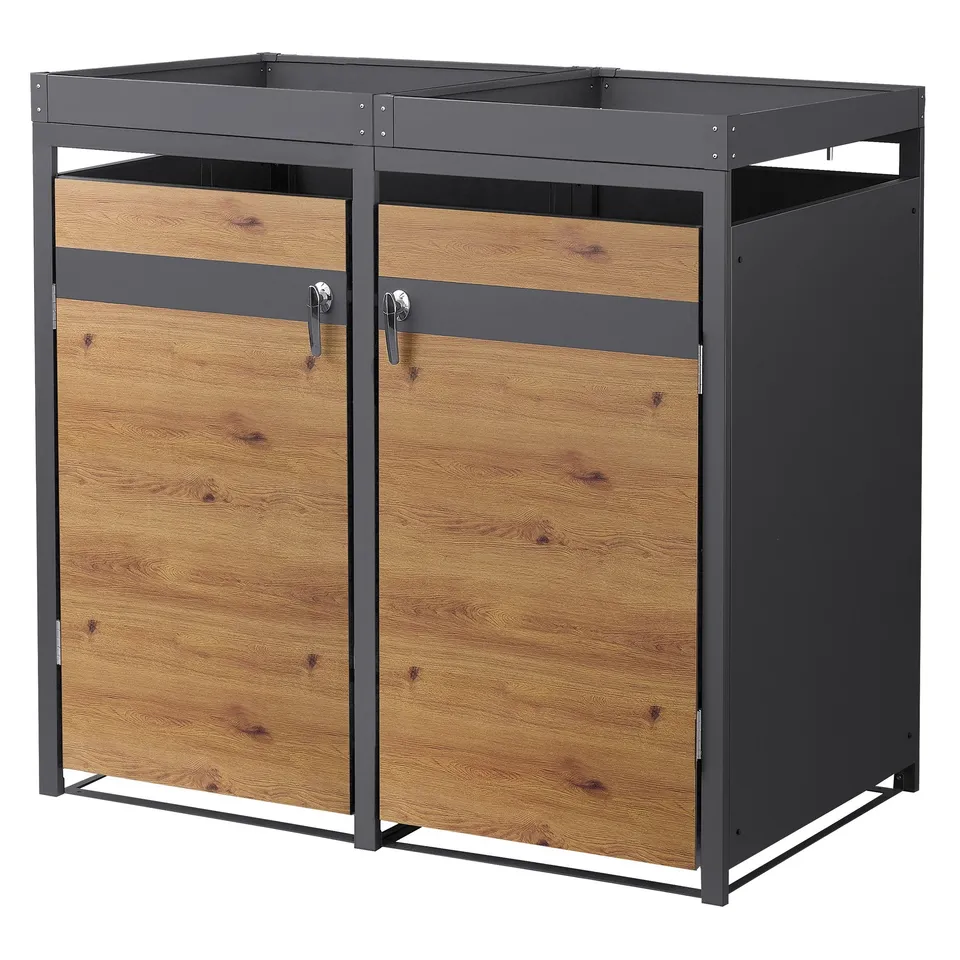ECD Germany Cache-Poubelles Double Acier Chêne 240L Jardinière
