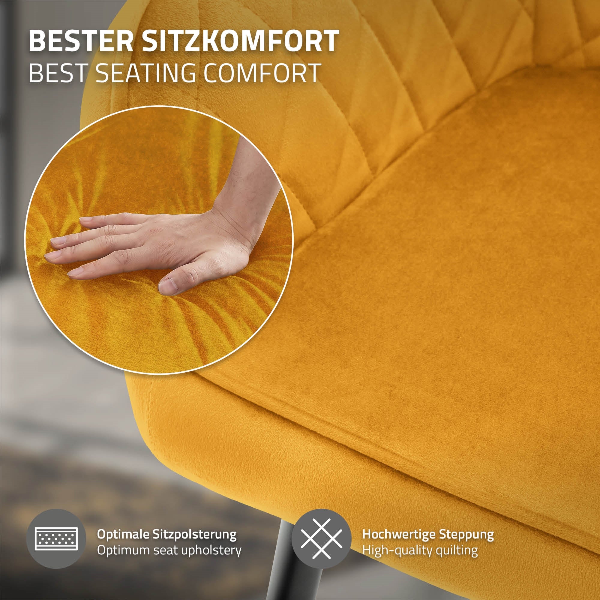 ECD Germany Möbel chaise velours jaune moutarde lot 4