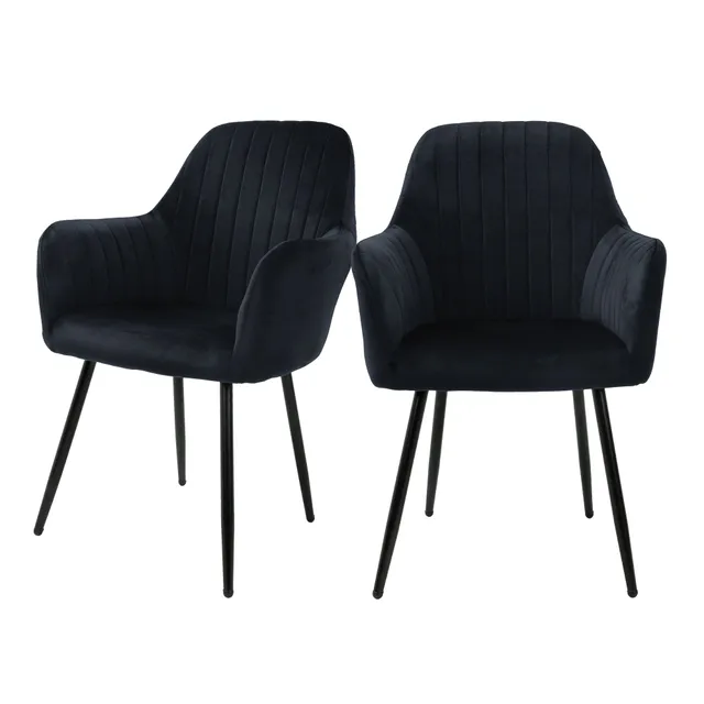ECD Germany Möbel chaise salle à manger velours noir lot de 2