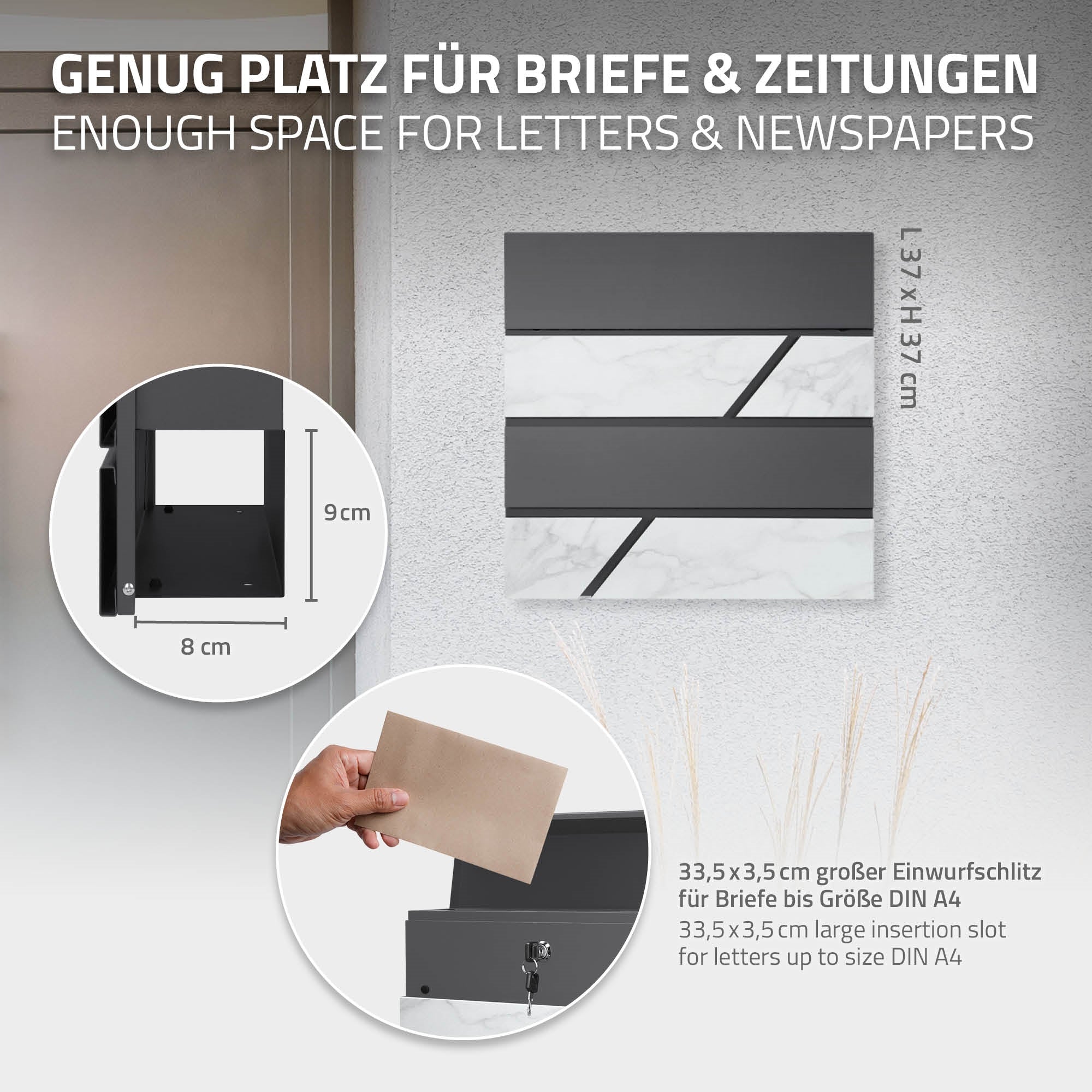 ECD Germany Boite aux lettres sur pied 120 cm noir marbre journal