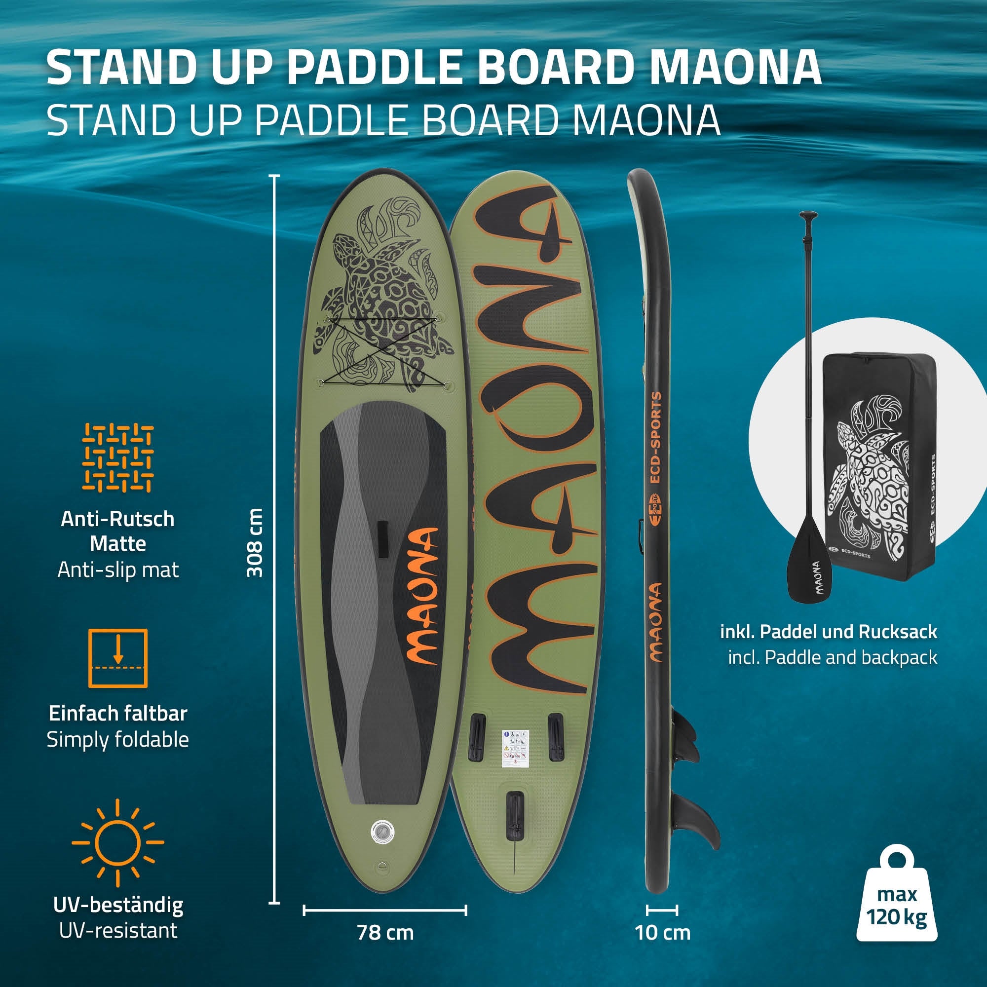 ECD Germany Maona paddle gonflable gris 308 cm PVC