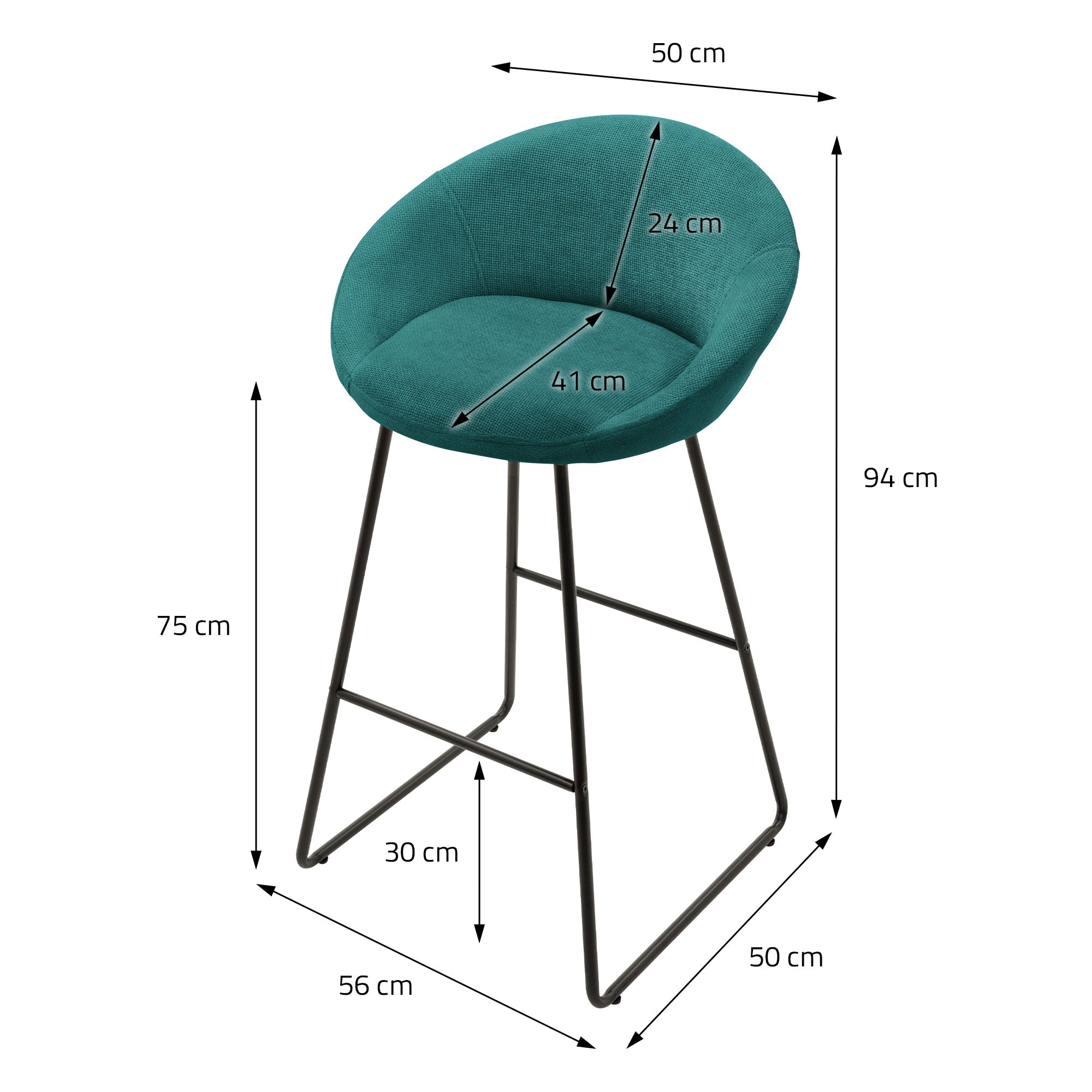 ECD Germany Möbel Tabouret bar pétrole Lot 2 56x94x50 cm