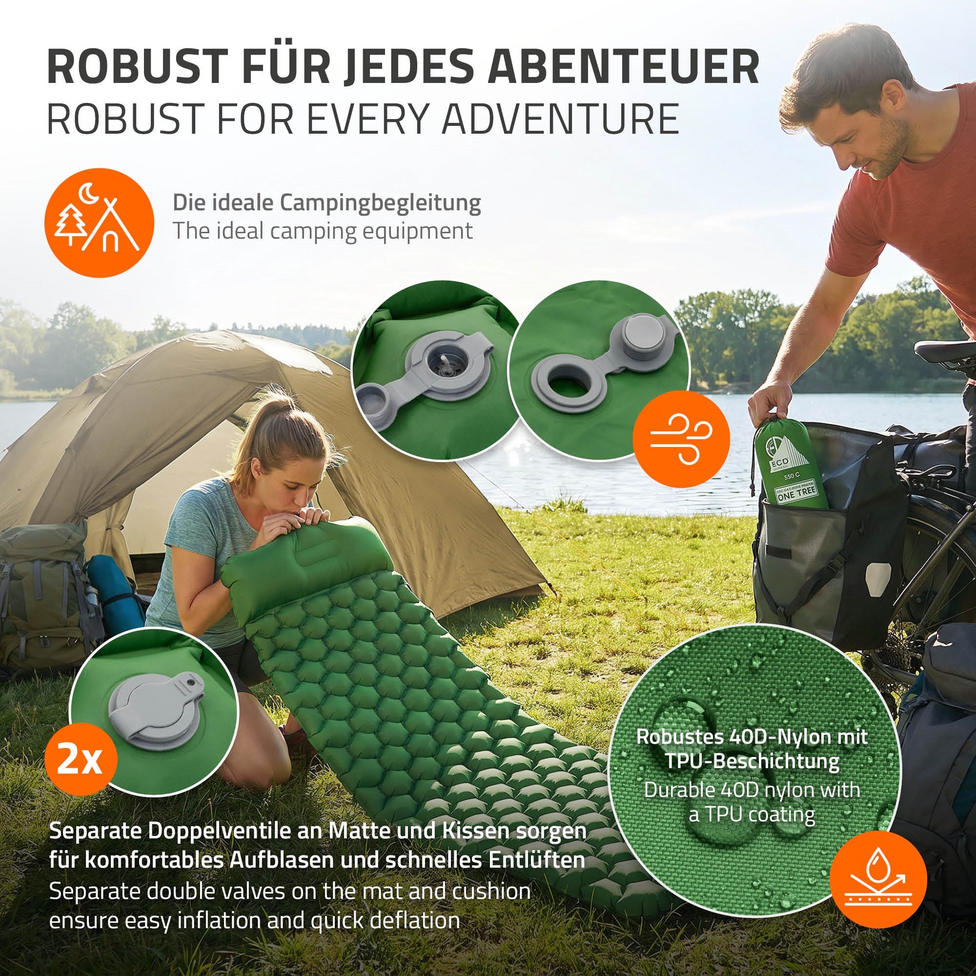 ECD Germany matelas camping gonflable vert oreiller 150 kg