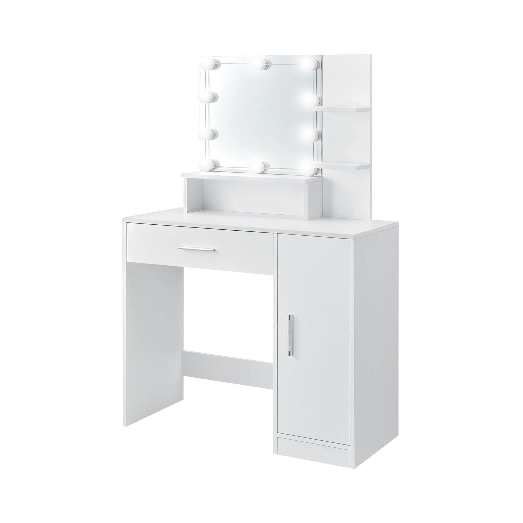 ML-Design Coiffeuse blanche LED 90 cm avec miroir et armoire
