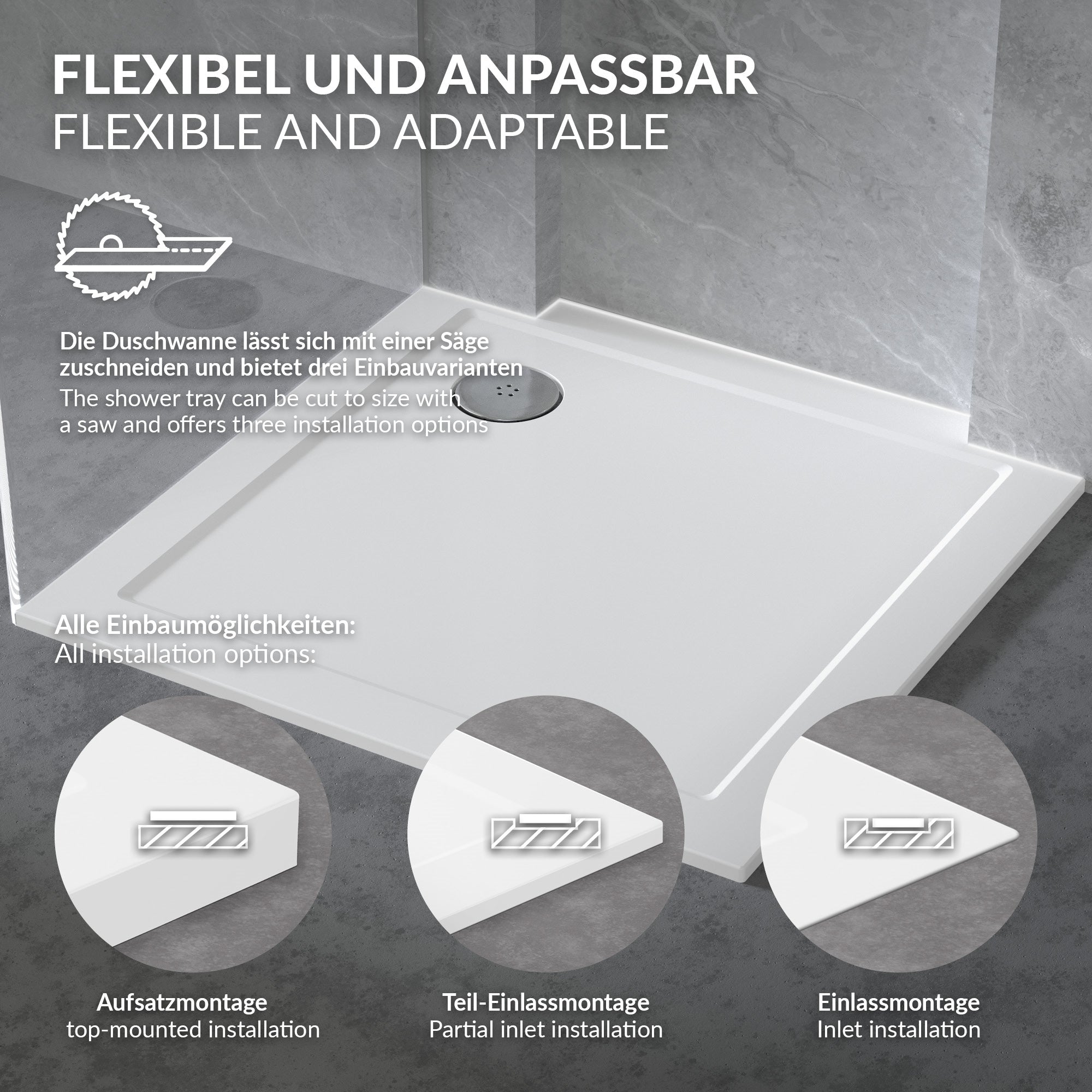ECD Germany Sanitär receveur douche 90x90 cm blanc avec bonde