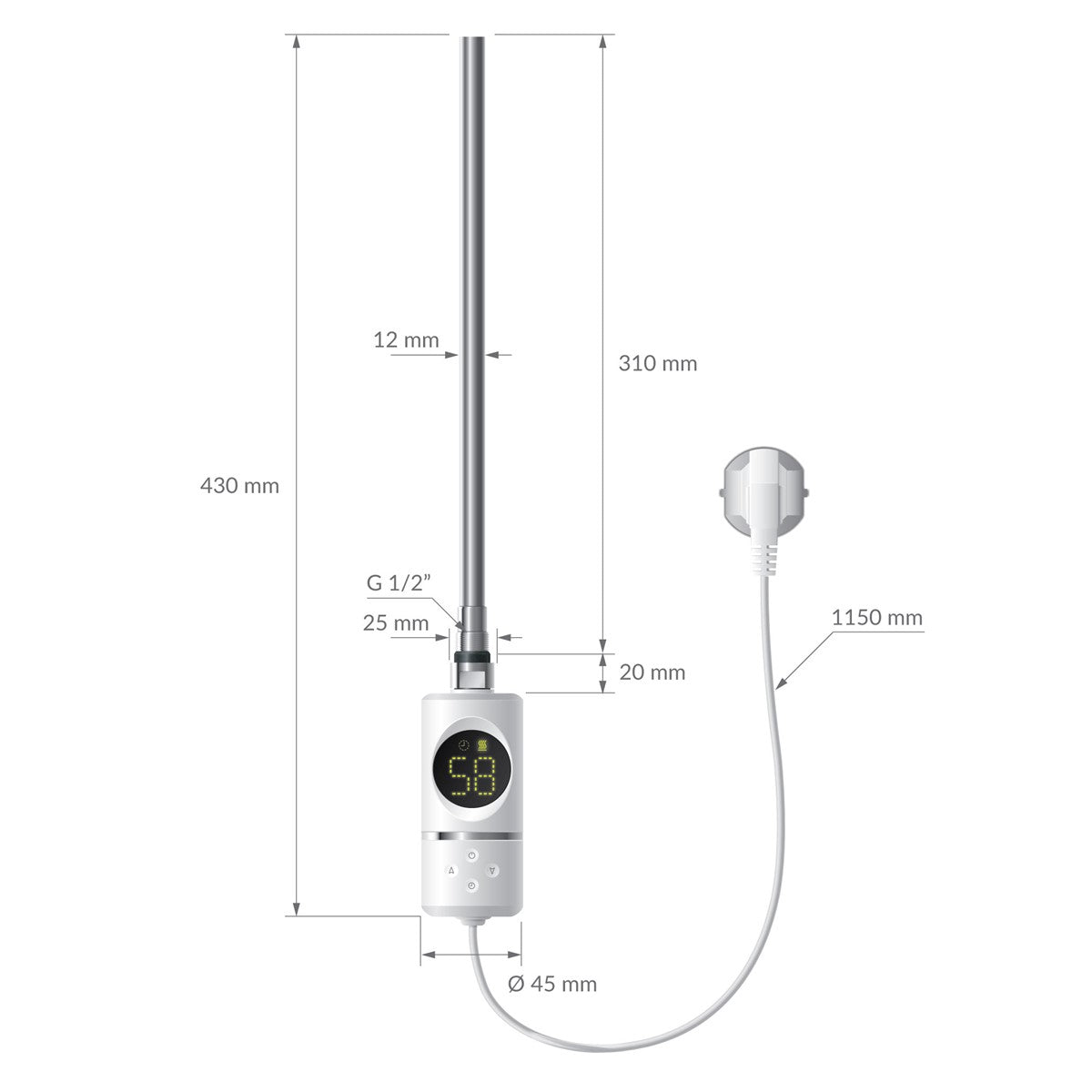 LuxeBath 400x800 radiateur sèche-serviettes blanc courbé 300W