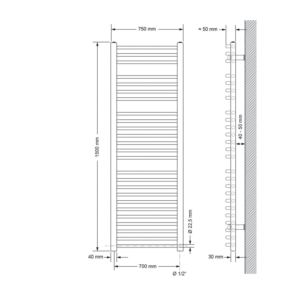 ECD Germany LuxeBath Sahara radiateur blanc 1200W 750x1500