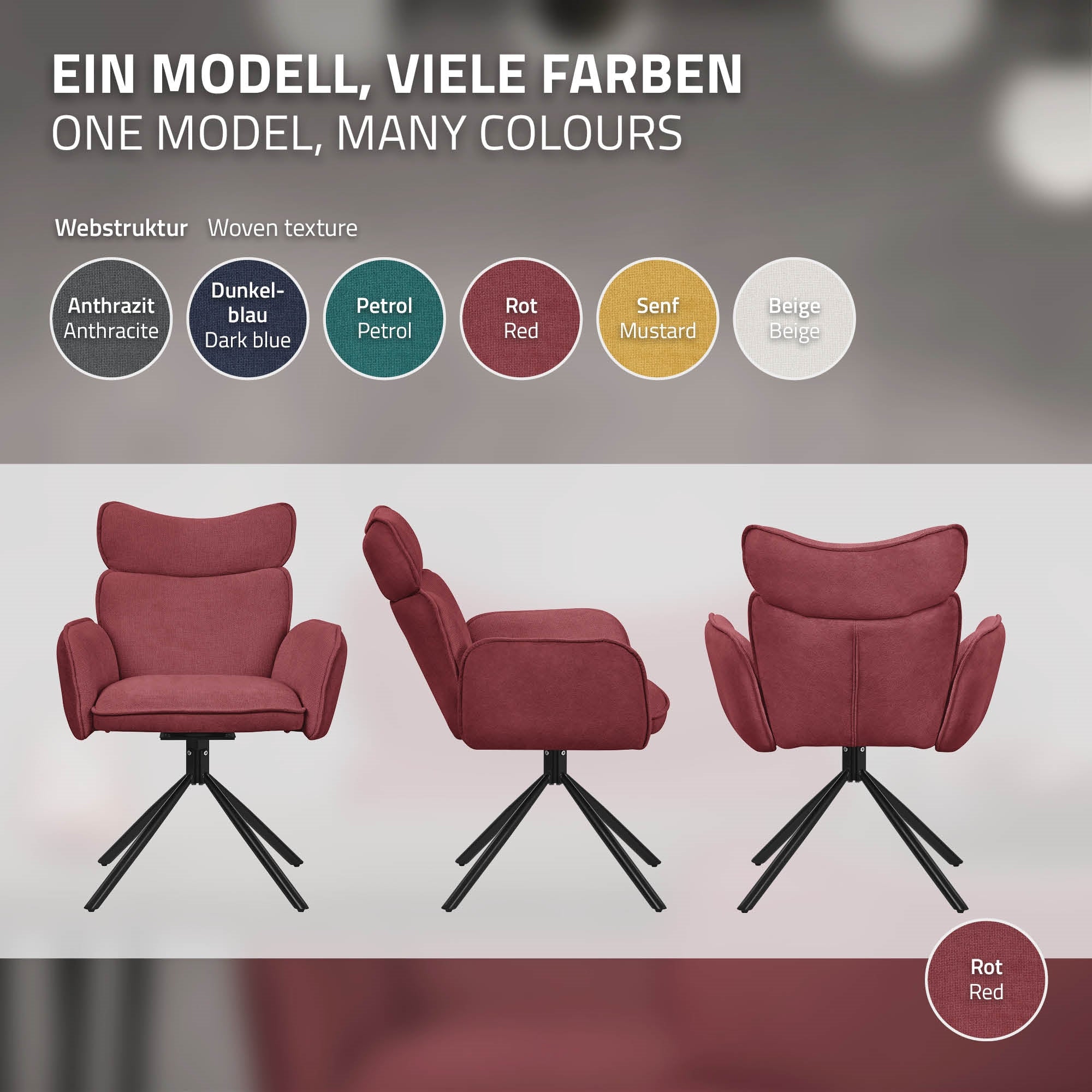 ECD Germany chaise salle à manger rouge pivotante lot 6