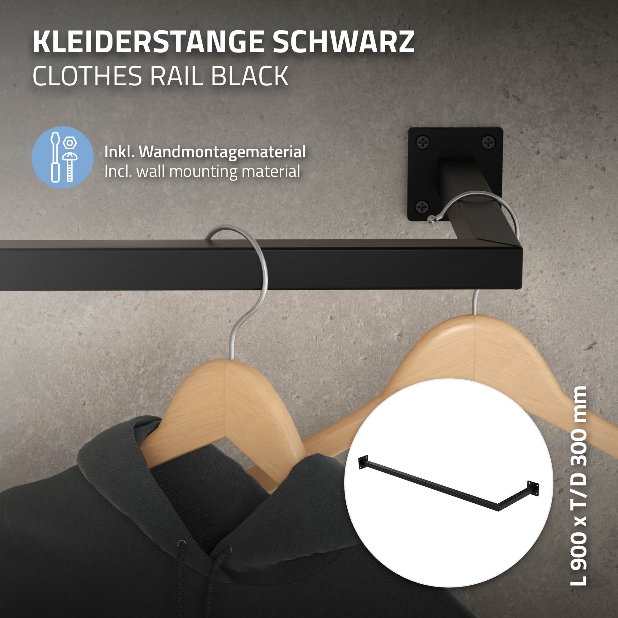 ECD Germany Möbel tringle penderie murale noir 30x90 cm lot de 2 acier
