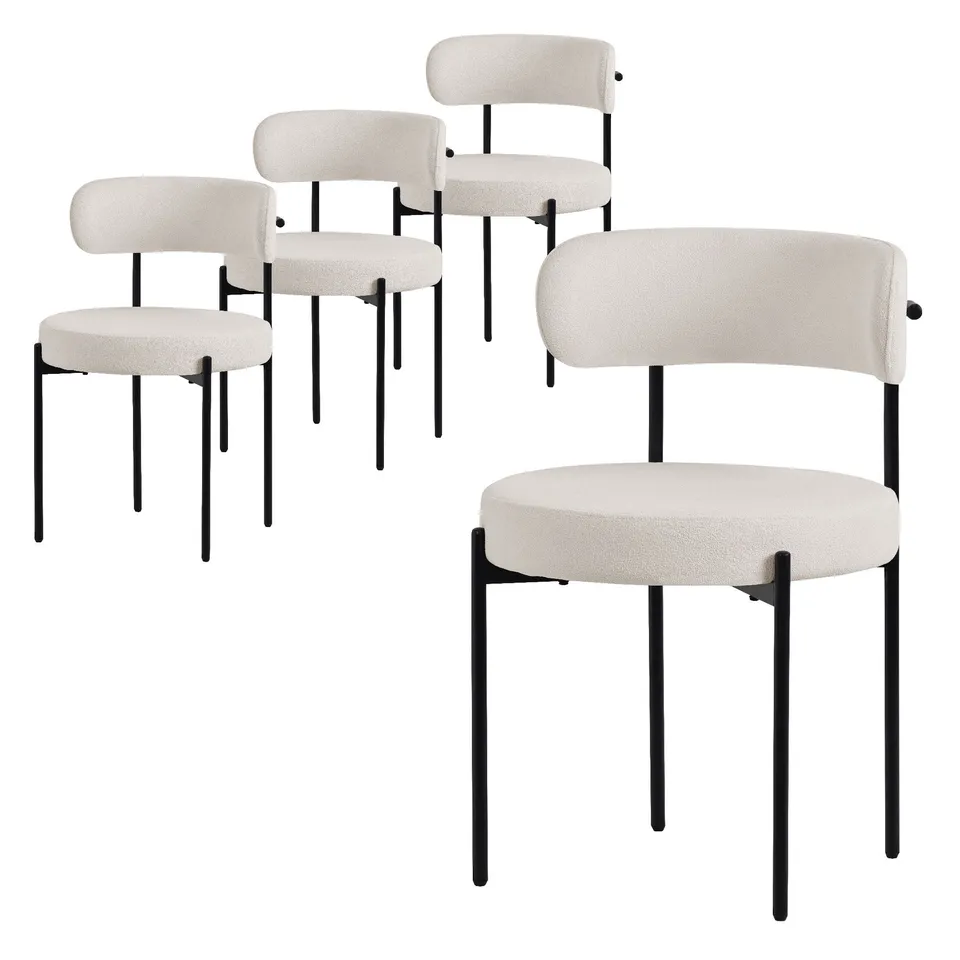 ECD Germany Möbel ML-Design chaise bouclé blanc lot 4 dossier