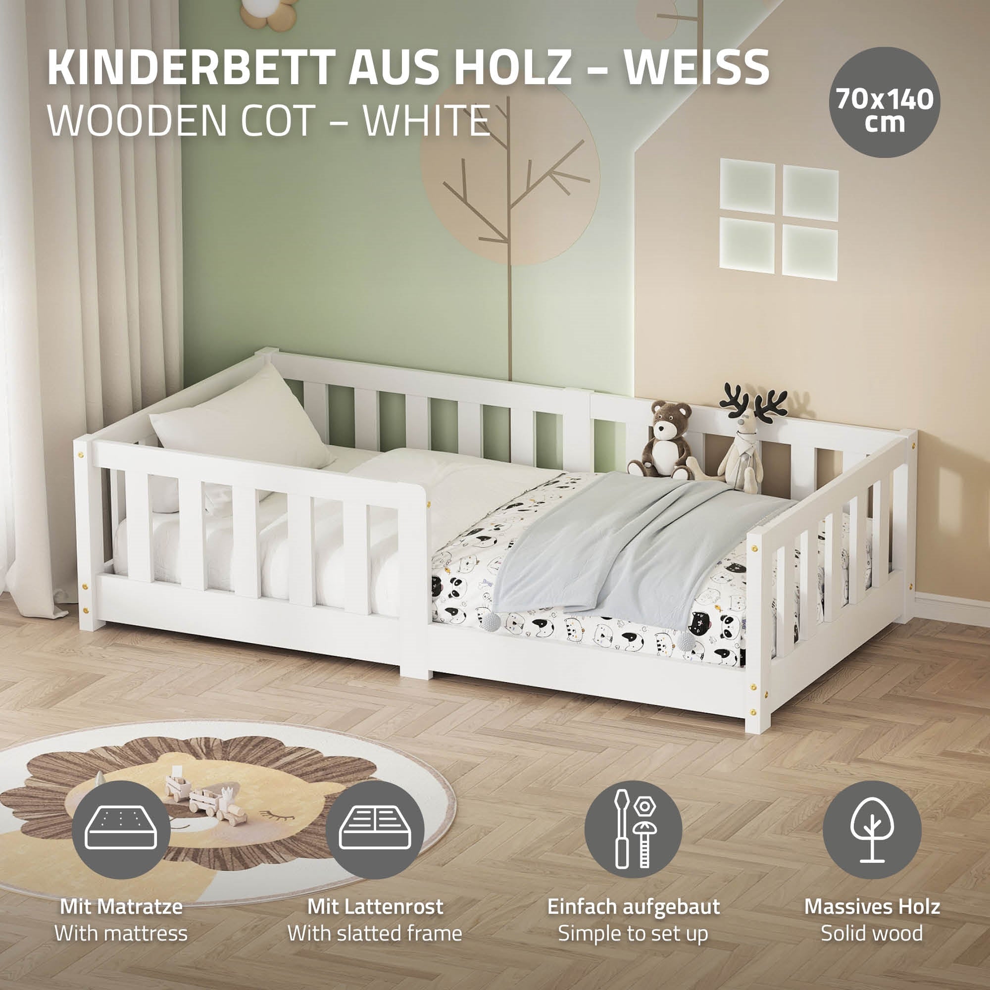 ECD Germany Kinder Lit enfant 70x140 blanc avec matelas