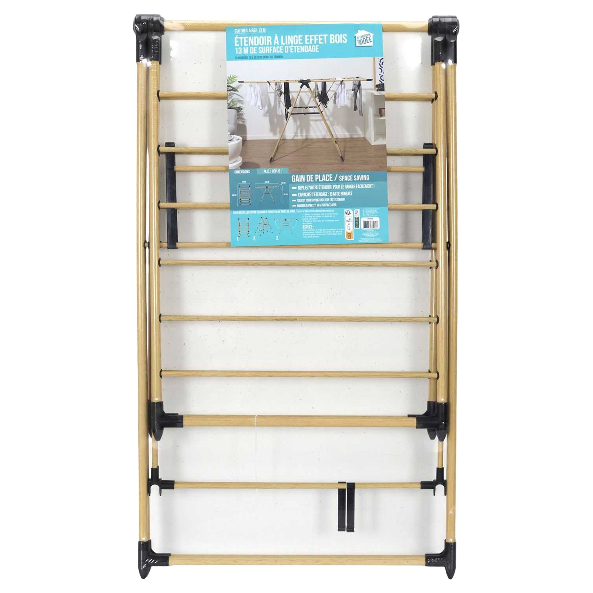 Stokomani Maison Étendoir à linge effet bois pliable