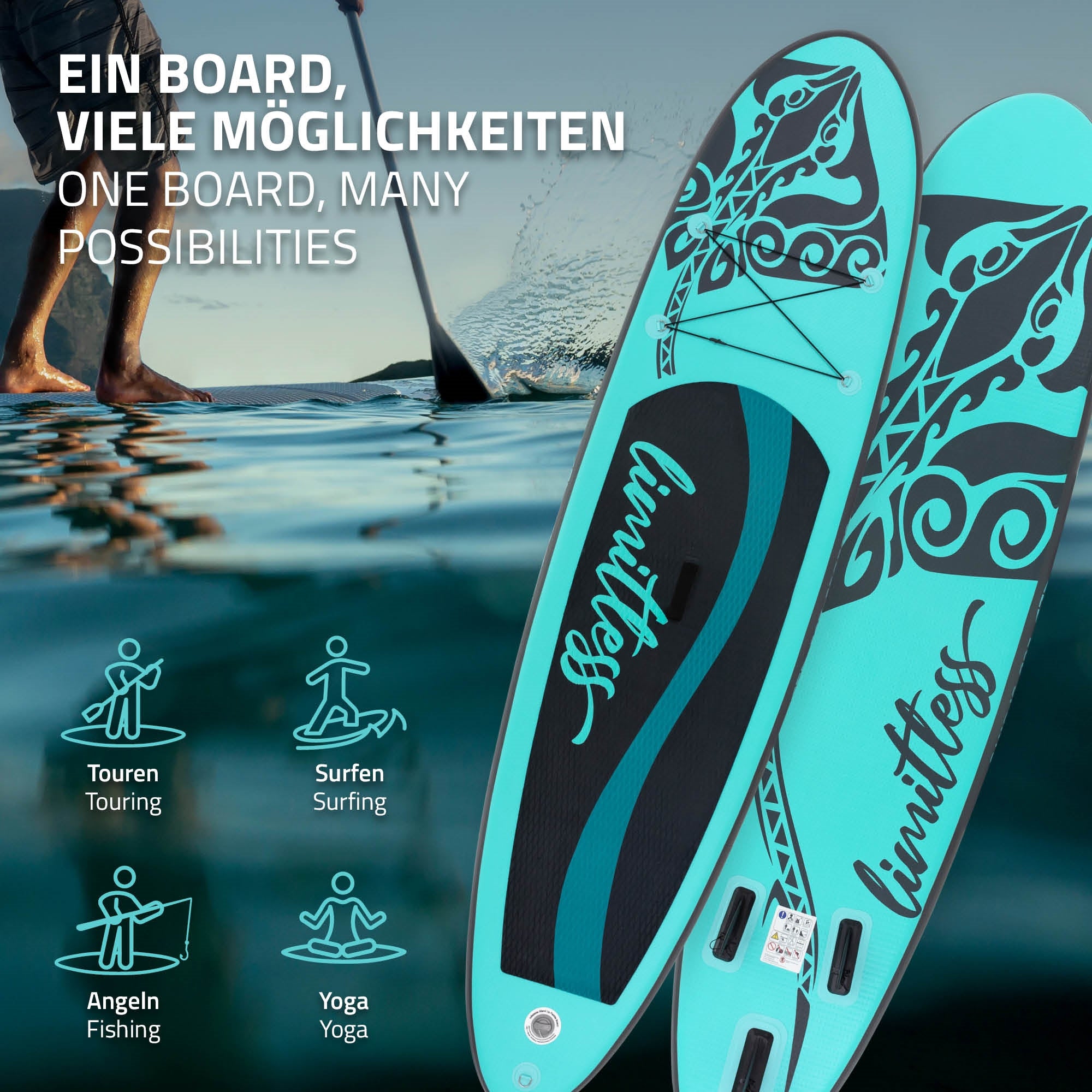 ECD Germany Limitless 308 SUP gonflable turquoise + pompe