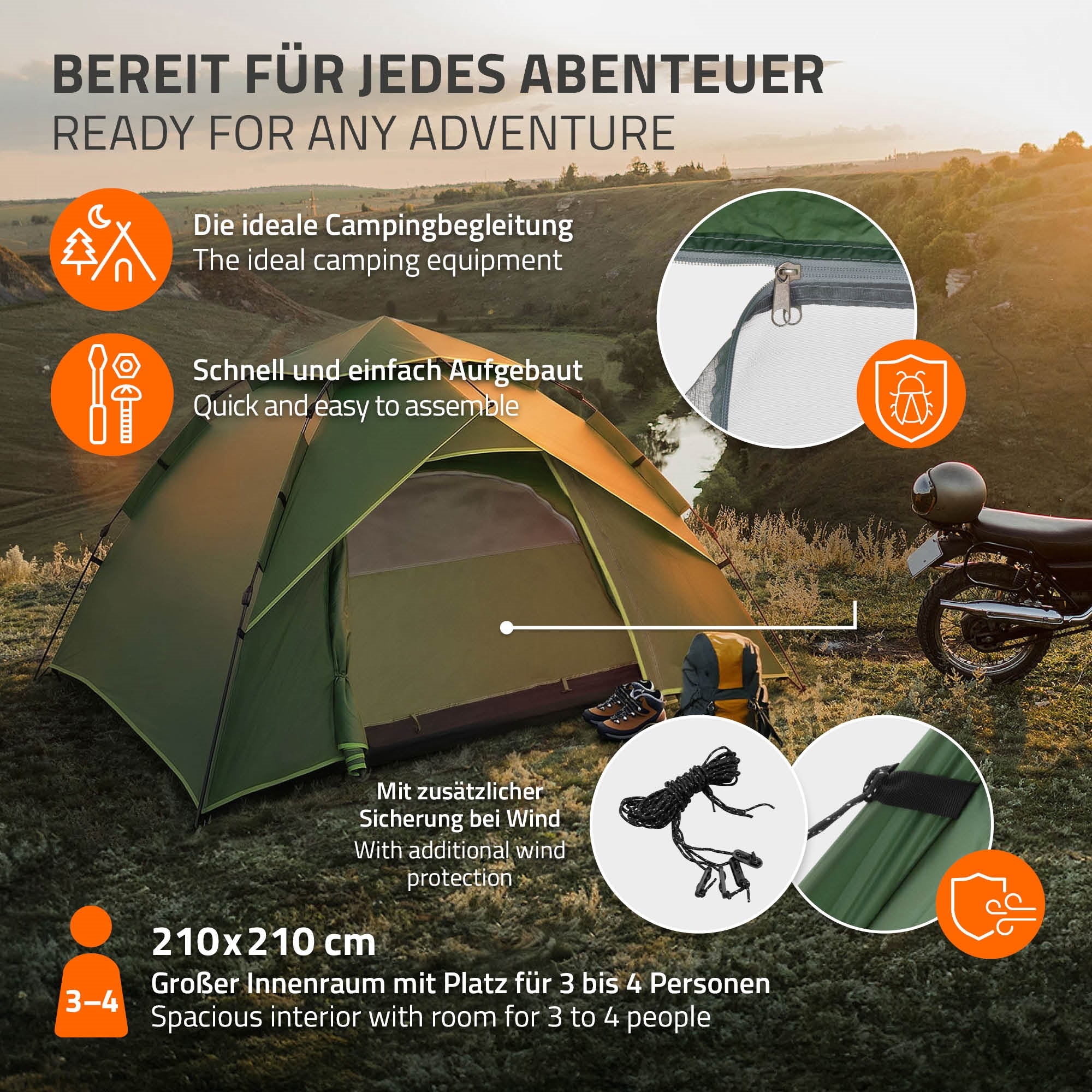 ECD Sport tente pop-up 4 places verte double-toit 2 portes
